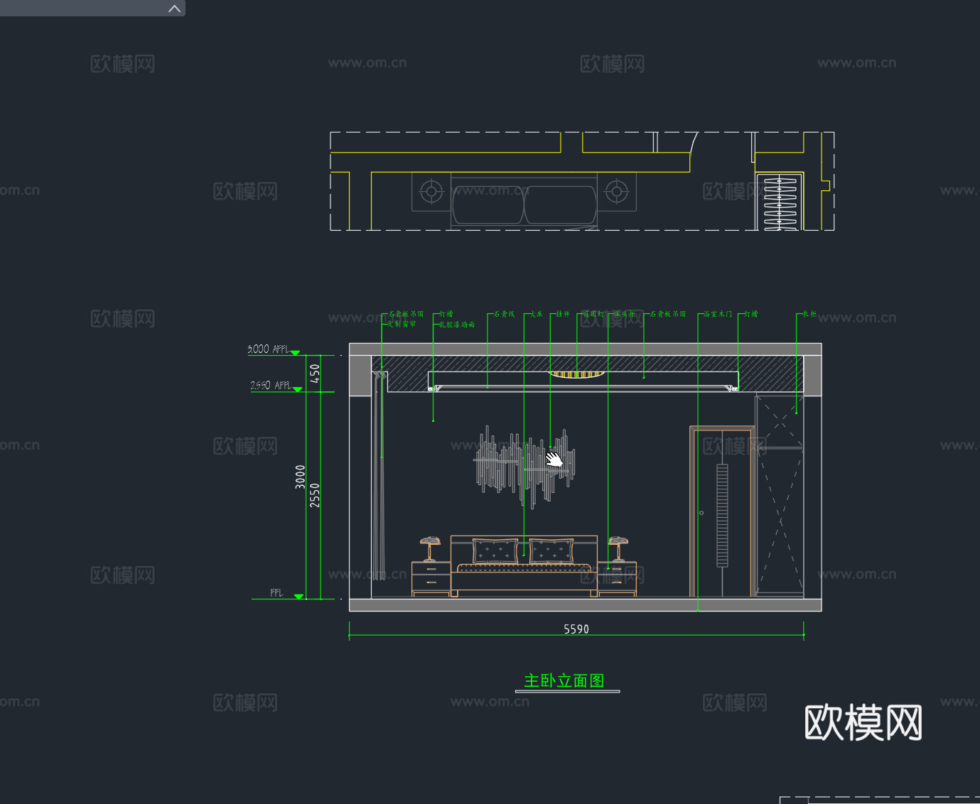 家装平面布置图顶棚布置图卧室立面图客厅立面图卫生间立面图cad施工图