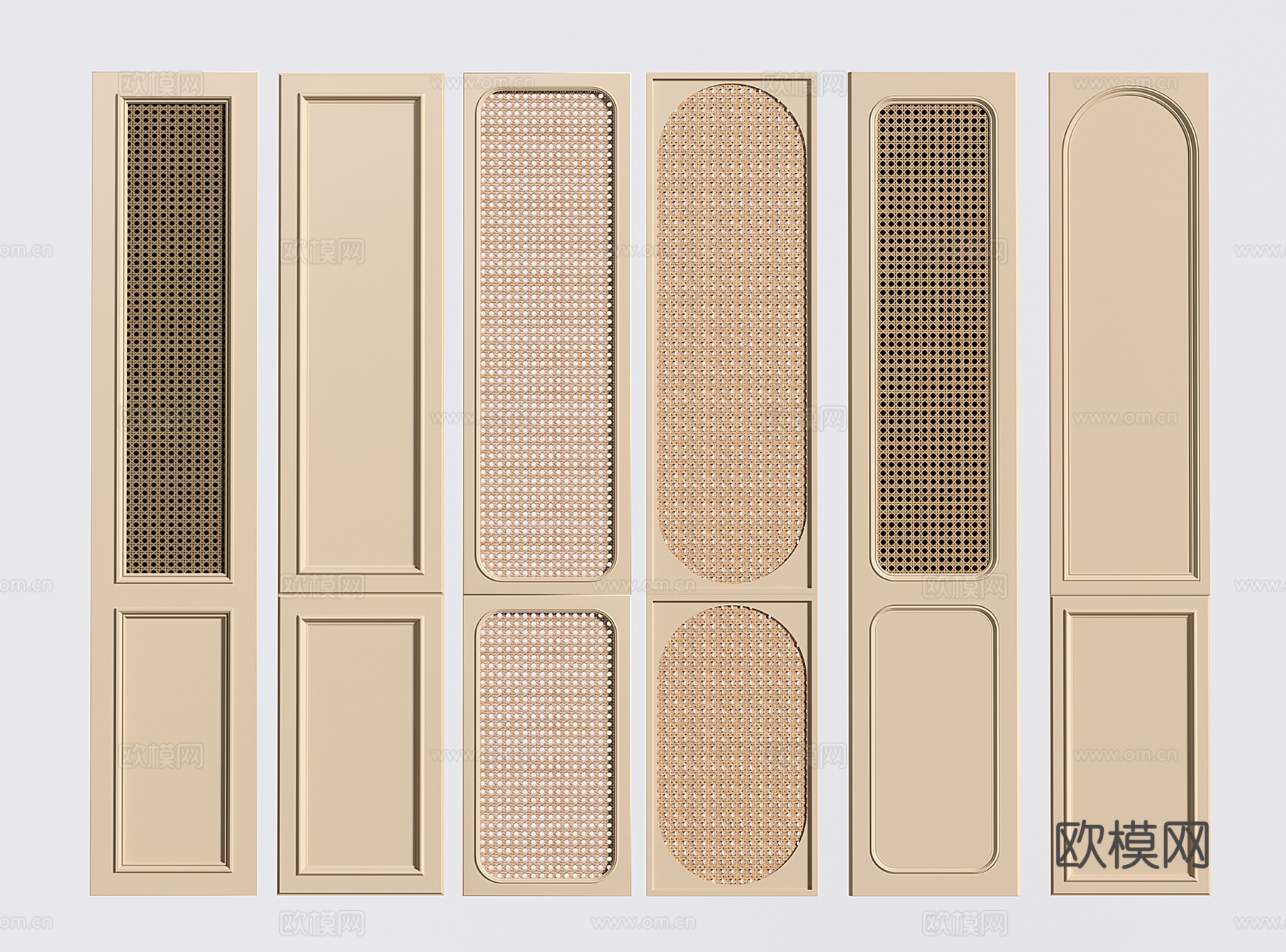 奶油风衣柜门 门板 家具门 藤编镂空柜门su模型