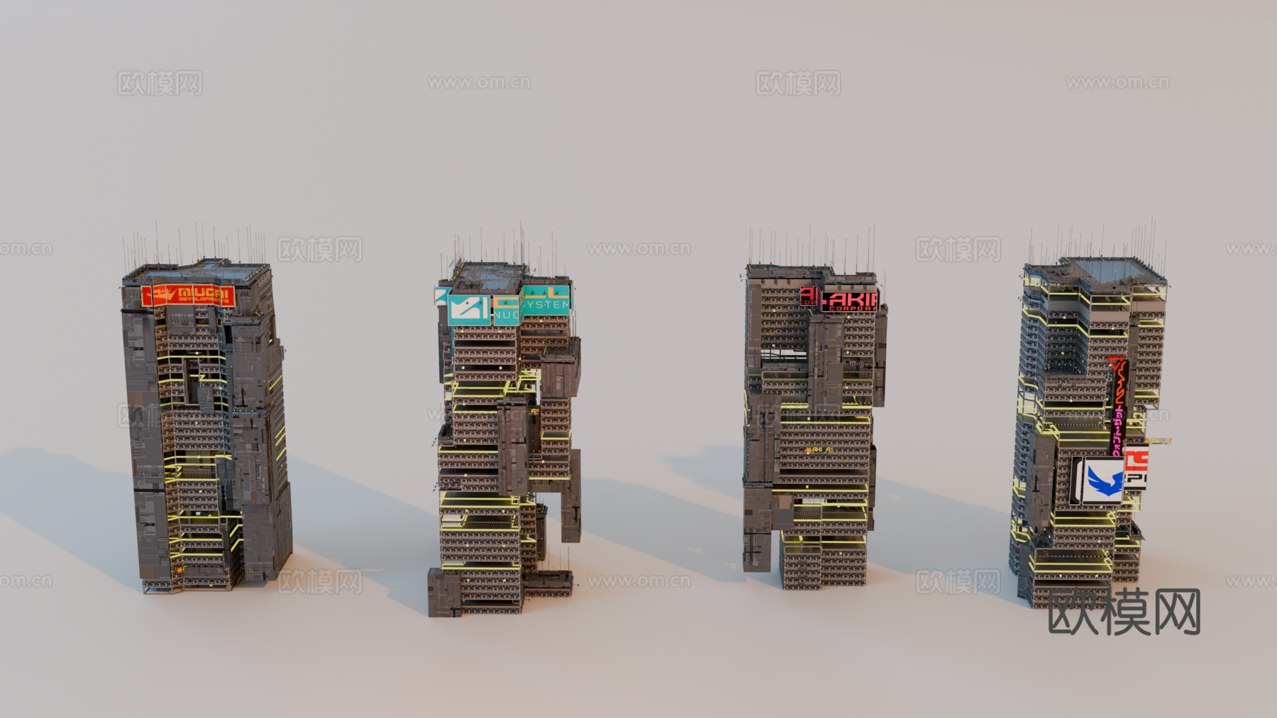 赛博朋克建筑 科幻建筑 商业街建筑 工业建筑 城市街道建筑su模型