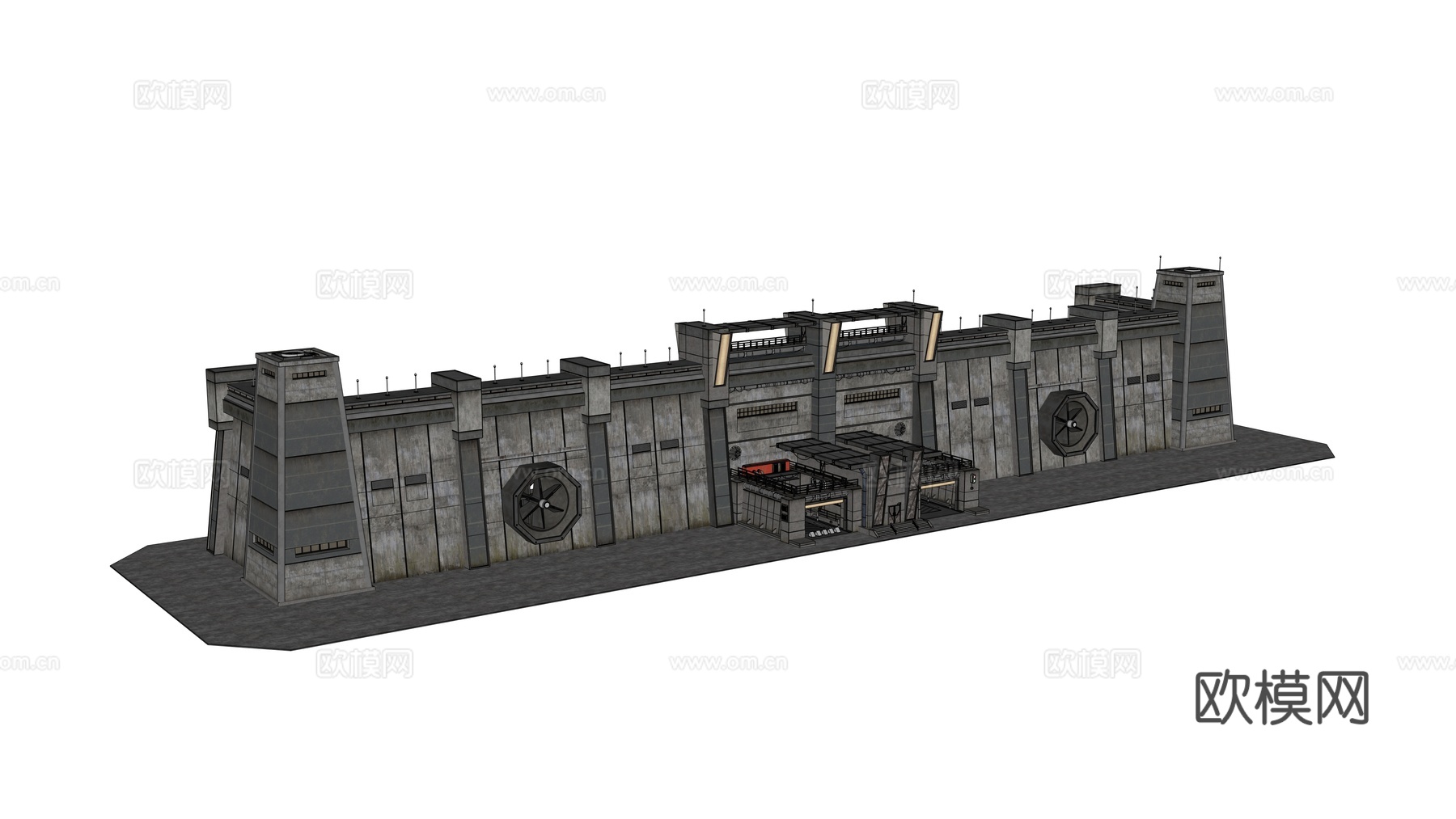 工业建筑 赛博朋克建筑 科幻建筑 围墙 工业城市建筑su模型