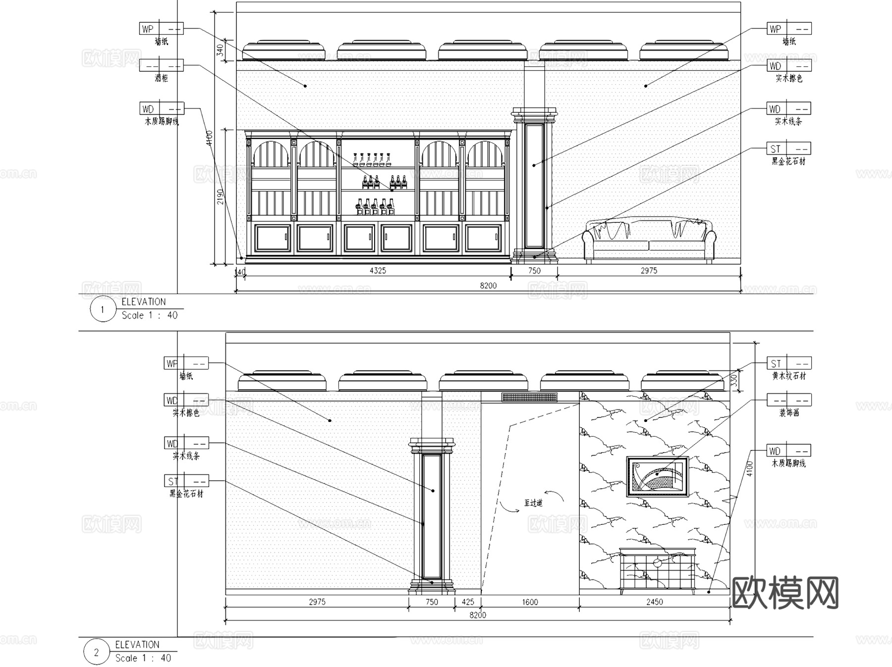 欧式古典风二层别墅室内家装CAD施工图cad施工图