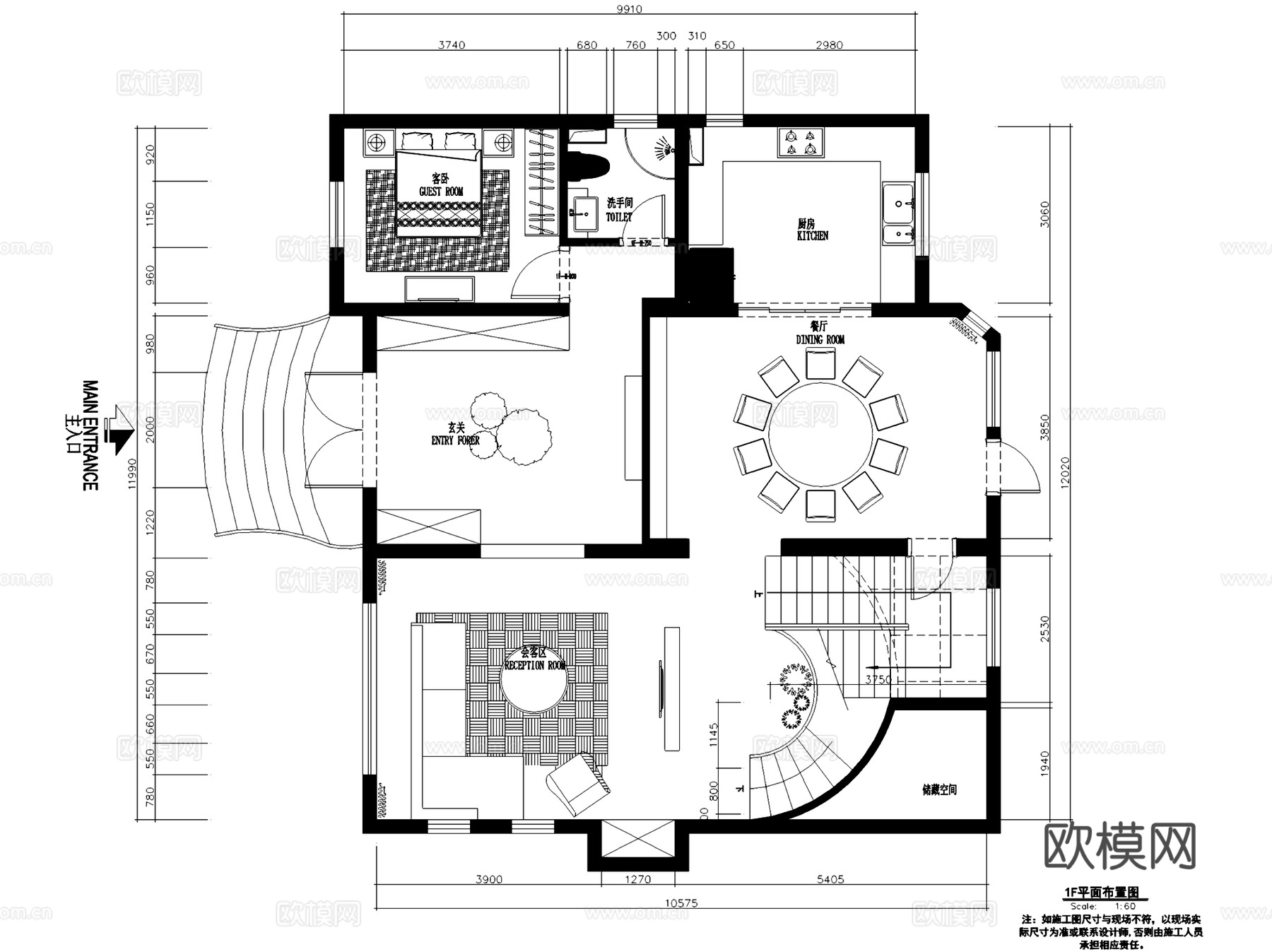 欧式三层别墅私宅室内家装CAD施工图cad施工图