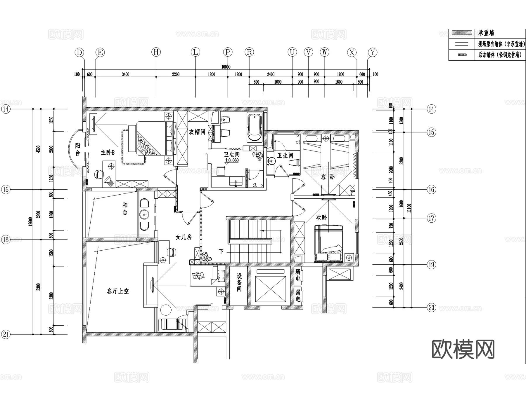 万城华府二层别墅私宅室内家装CAD施工图cad施工图