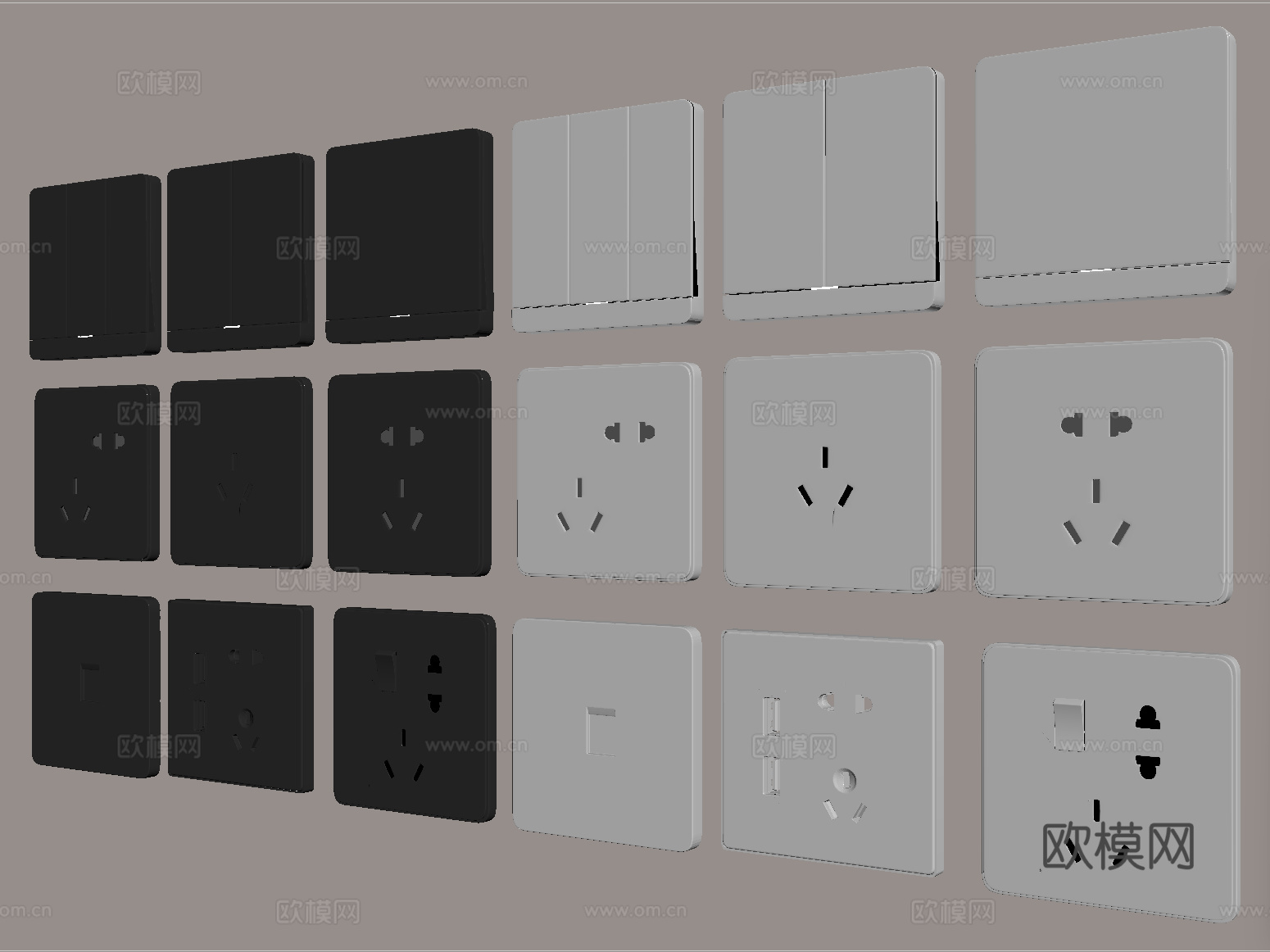 现代开关 插座组合su模型