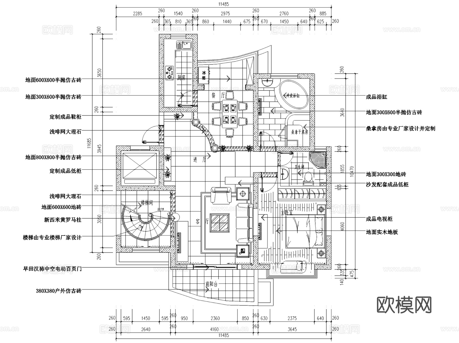 欧式万都豪庭复式室内家装CAD施工图cad施工图