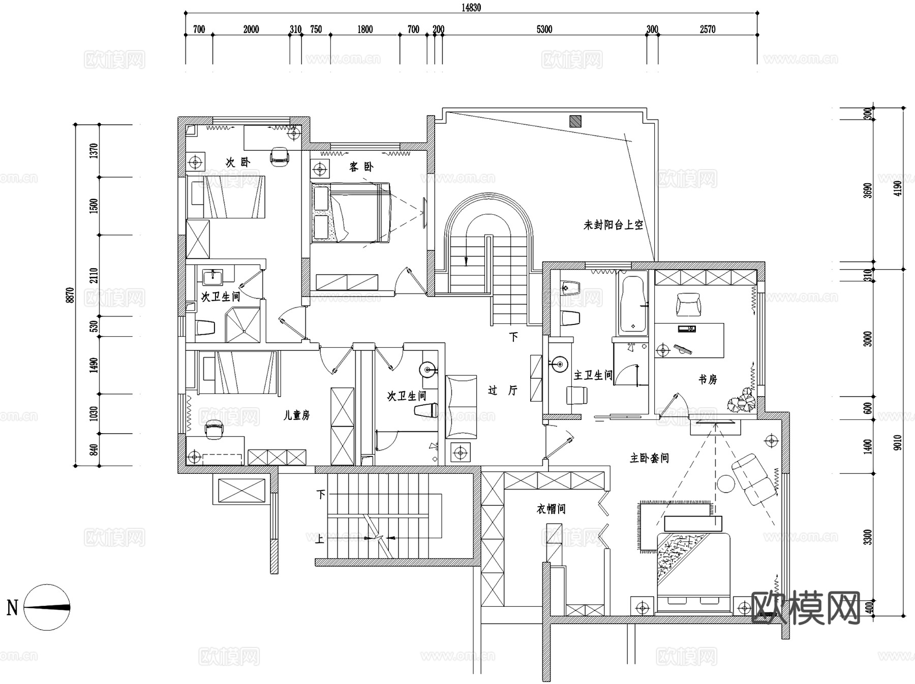 现代二层跃层室内家装CAD施工图cad施工图