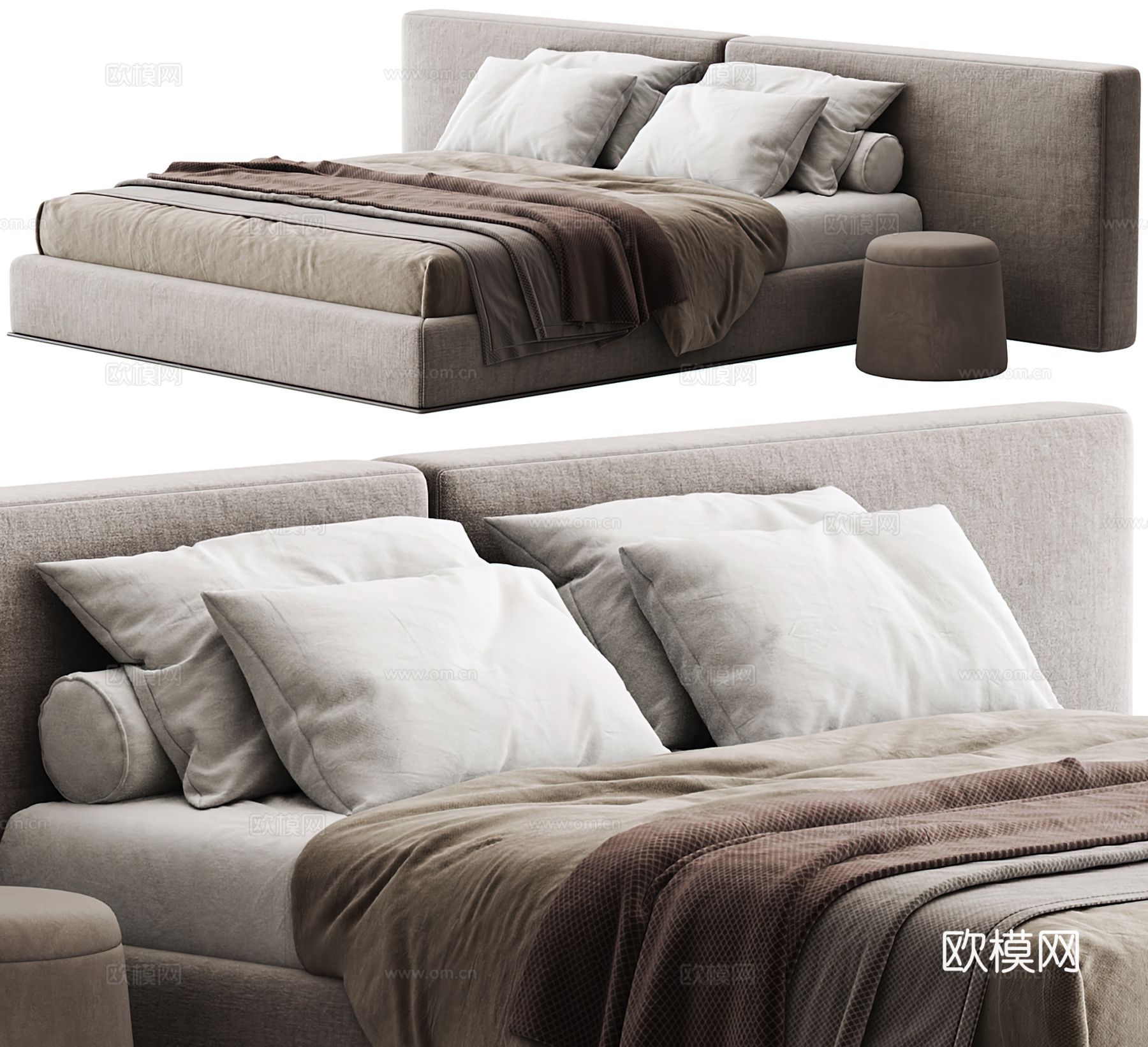 POLIFORM 现代布艺双人床 意式双人床 凳子su模型