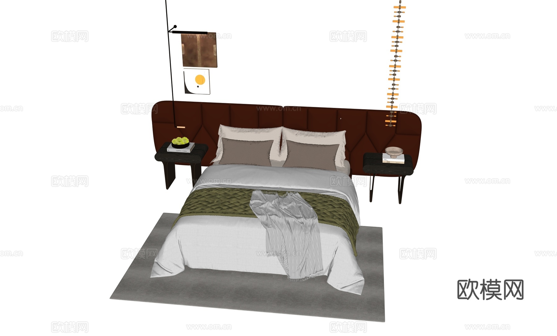 现代样板轻奢双人床su模型