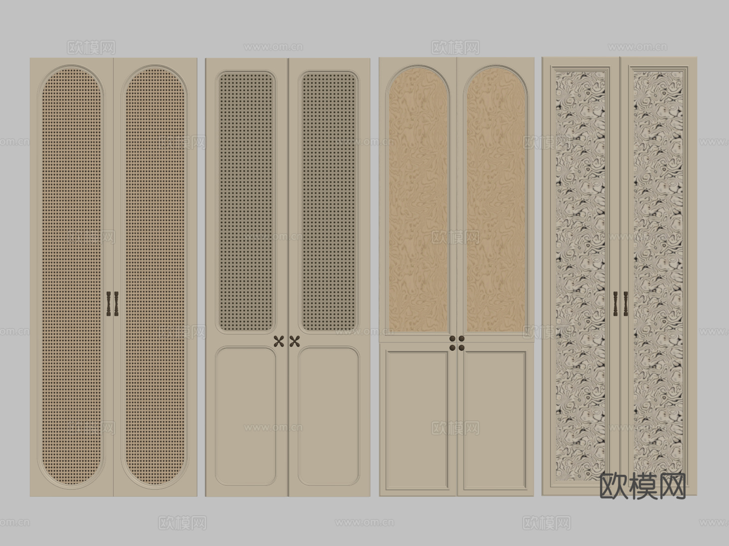 奶油风衣柜门 树瘤木饰面门板 家具门 藤编竹编柜门su模型