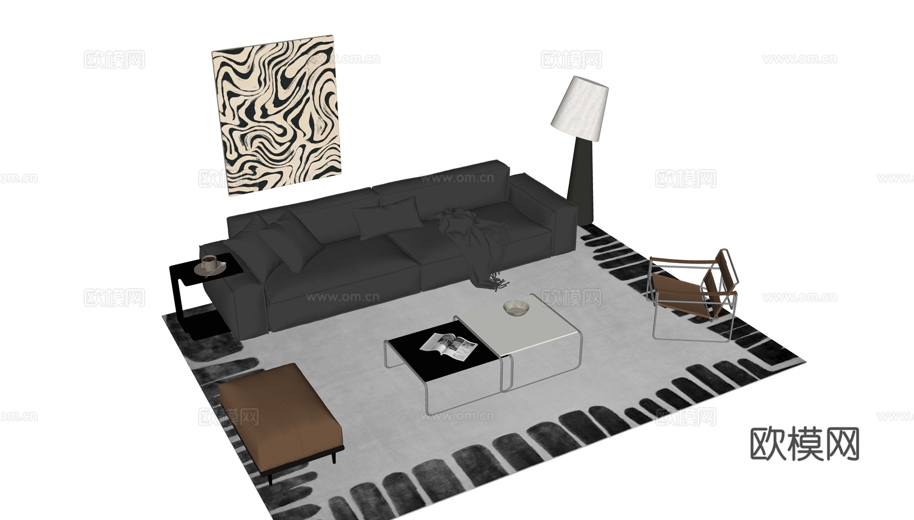 现代极简沙发组合su模型