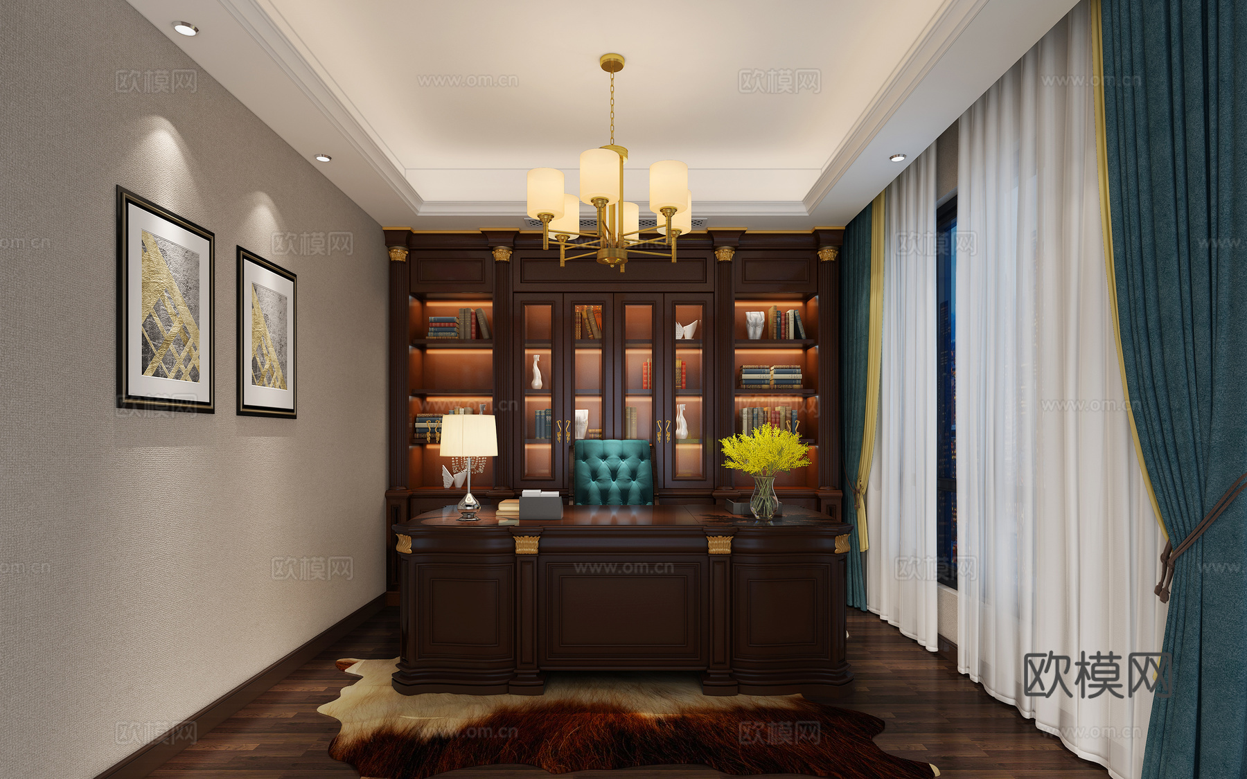 美式书房3d模型下载