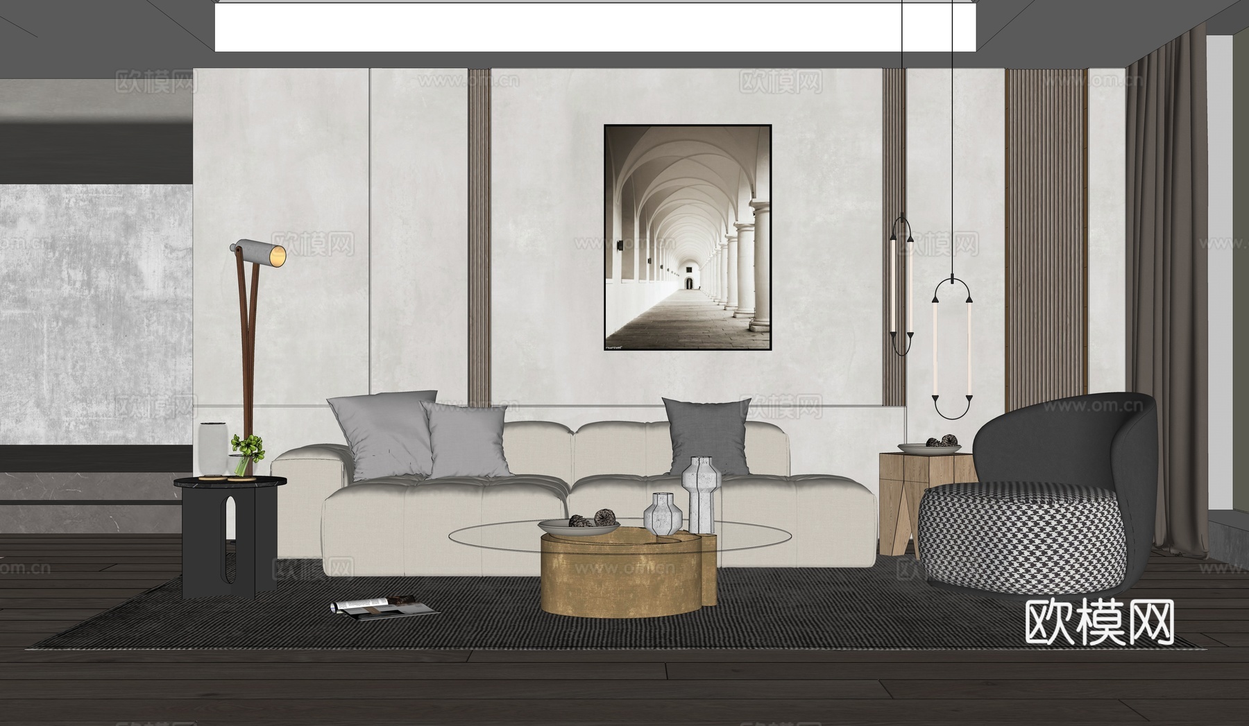 现代网红客厅su模型