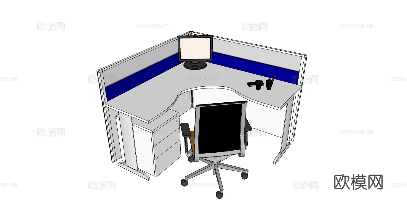 办公工位 办公班台 办公家具 工位 办公室 屏风工位su模型