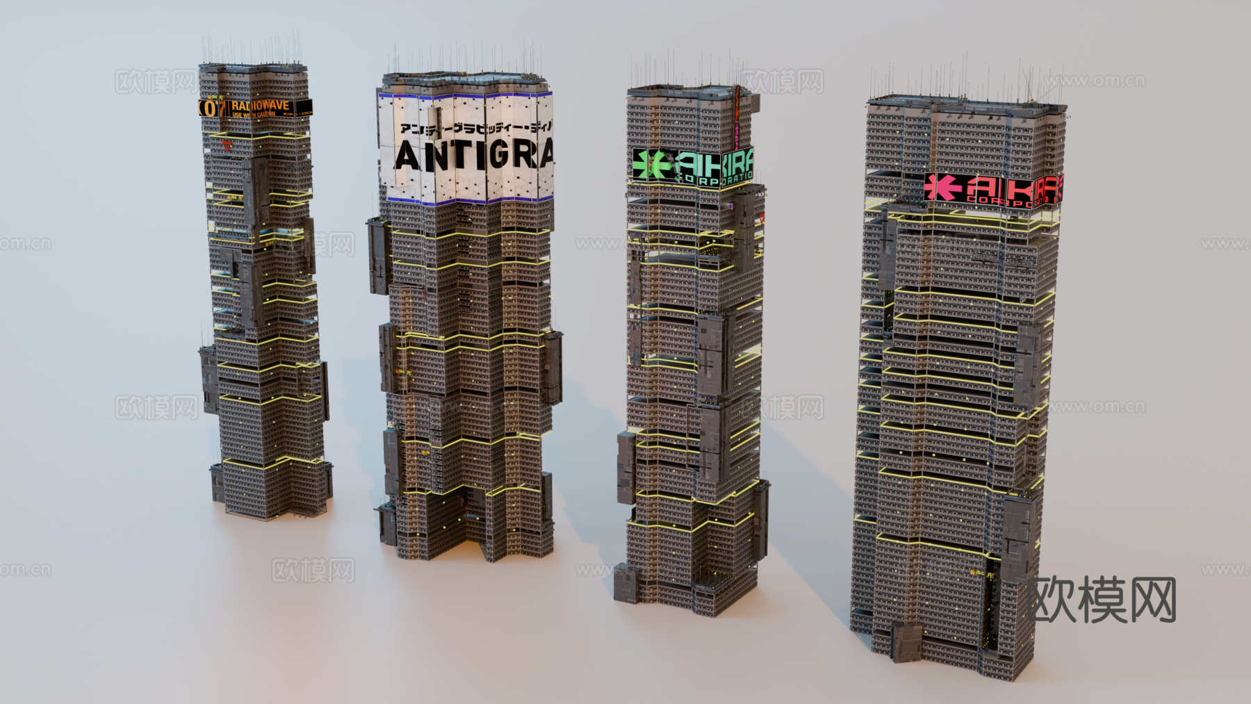 赛博朋克建筑 科幻建筑 商业街建筑 工业建筑 城市街道建筑su模型