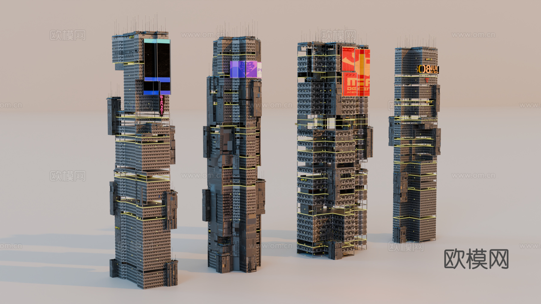 赛博朋克建筑 科幻建筑 商业街建筑 工业建筑 城市街道建筑su模型