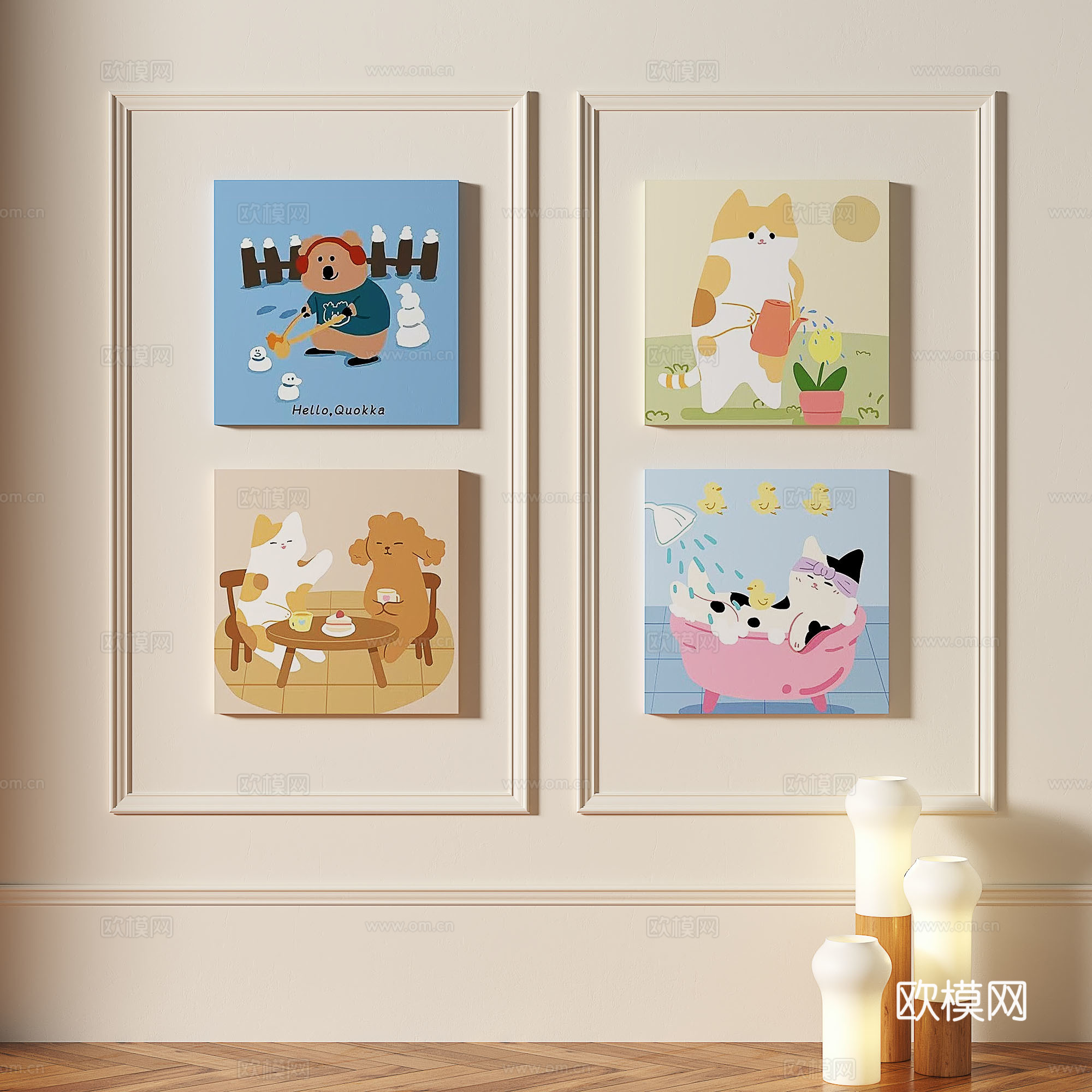 现代，简约，抽象，多巴胺，装饰画3d模型下载