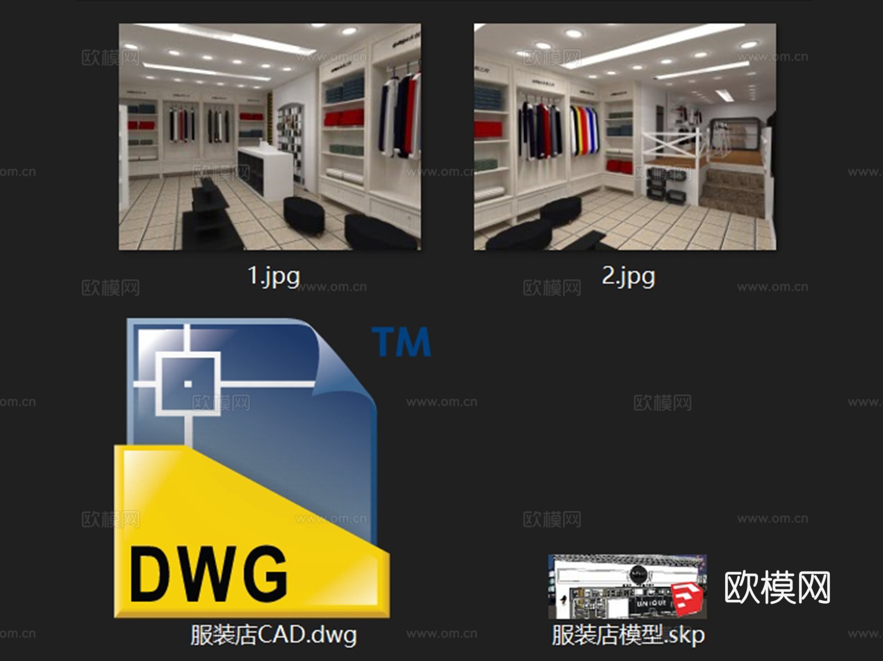 GANGA永恒之河服装店室内工装部分CAD施工图+SU模型cad施工图