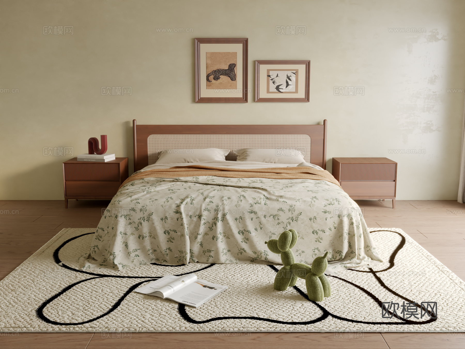 中古风双人床3d模型下载