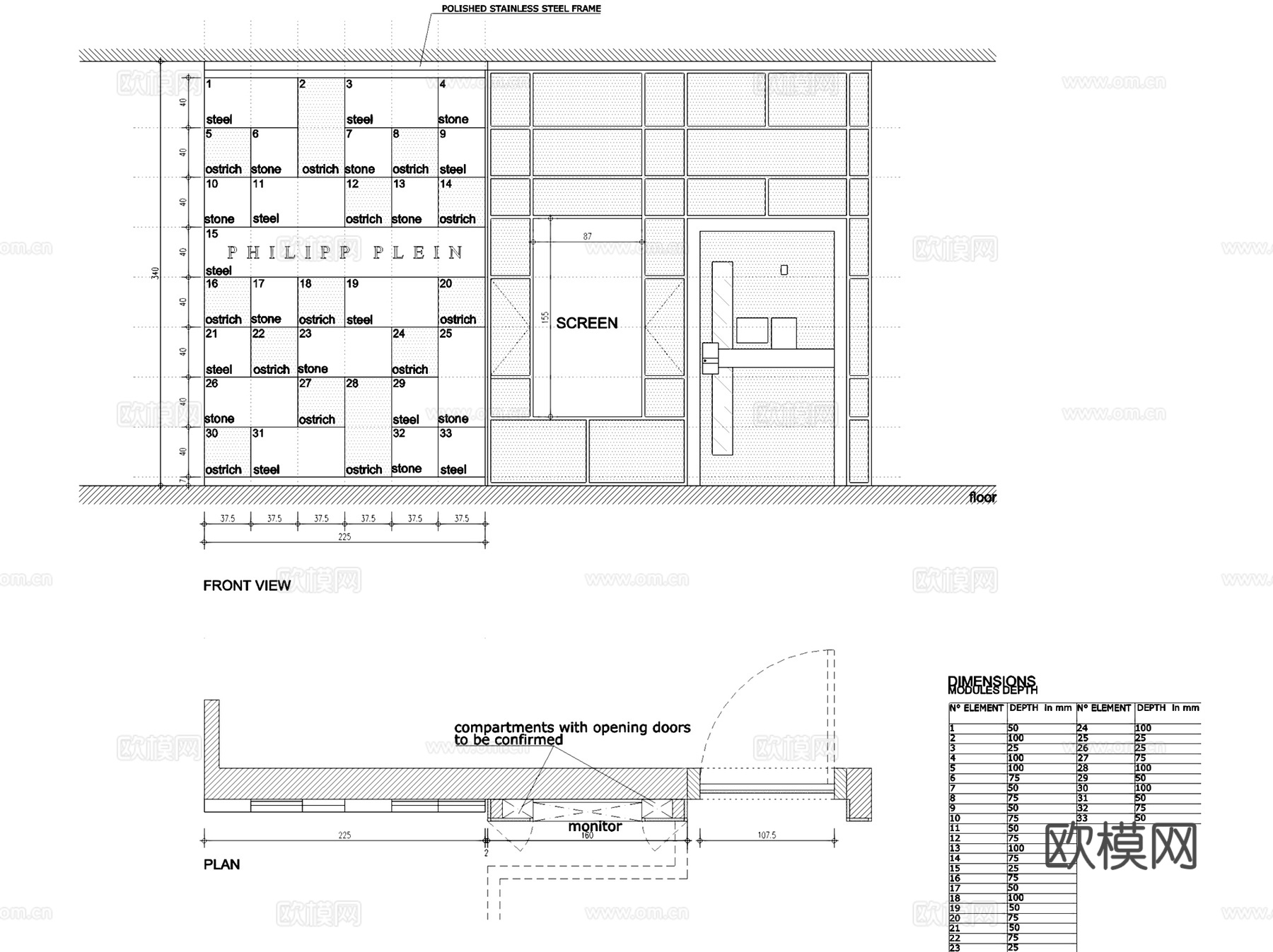 澳门新八佰伴百货PHILIPP PLEIN服装店室内工装cad施工图