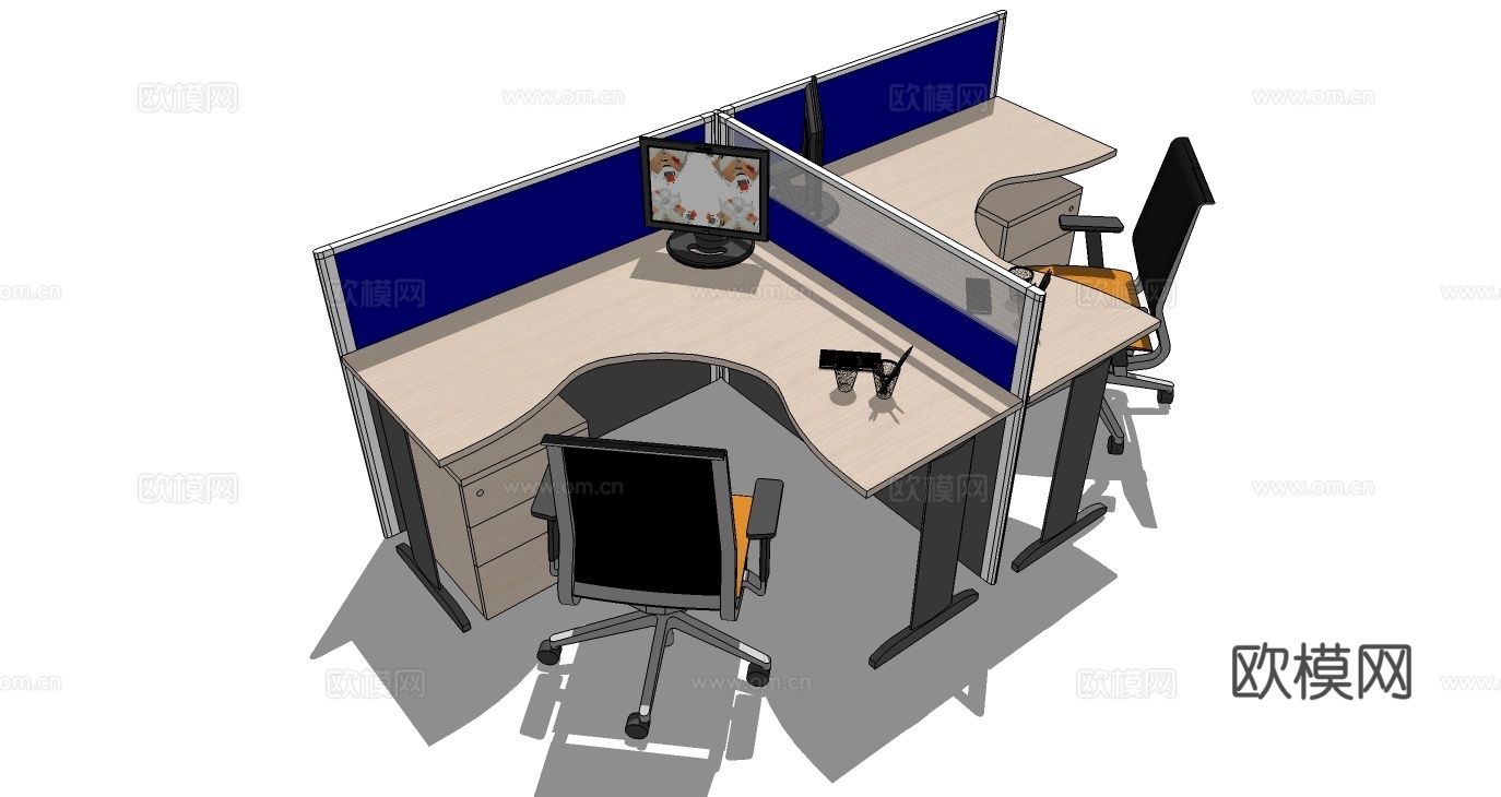 办公工位 办公班台 办公家具 工位 办公室 屏风工位su模型