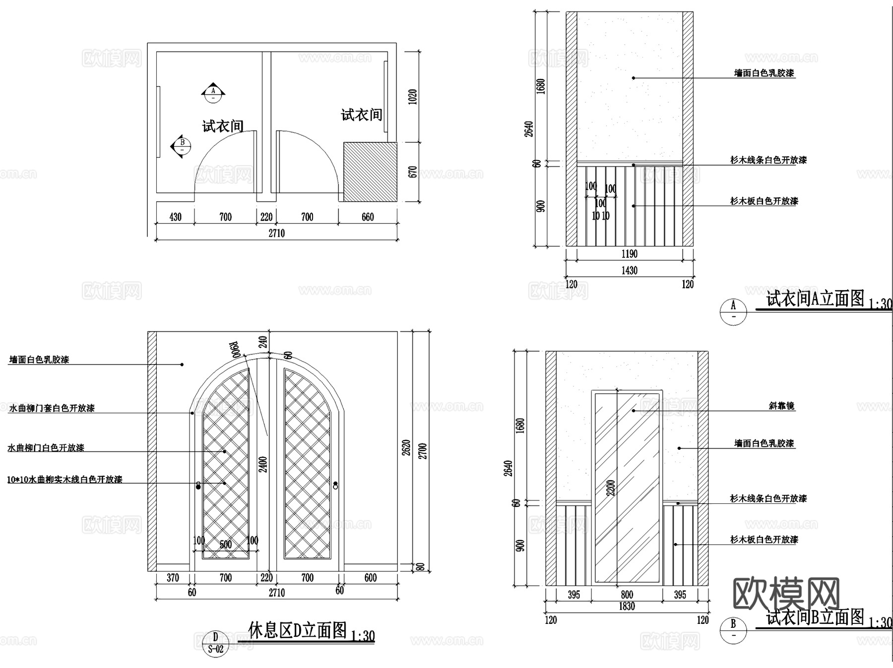 XY遐逸中山北路服装店室内工装CAD施工图整套cad施工图