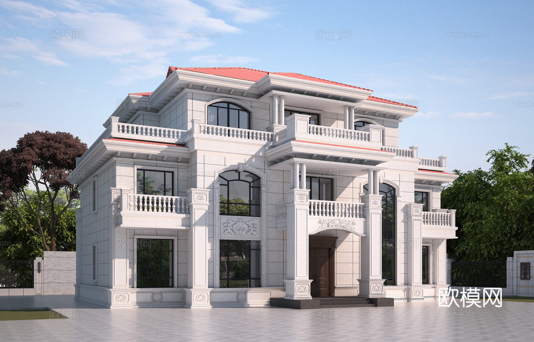 别墅 简欧别墅 写实别墅，别墅日景，**别墅场景，独栋别墅，3d模型下载（渲染图1）