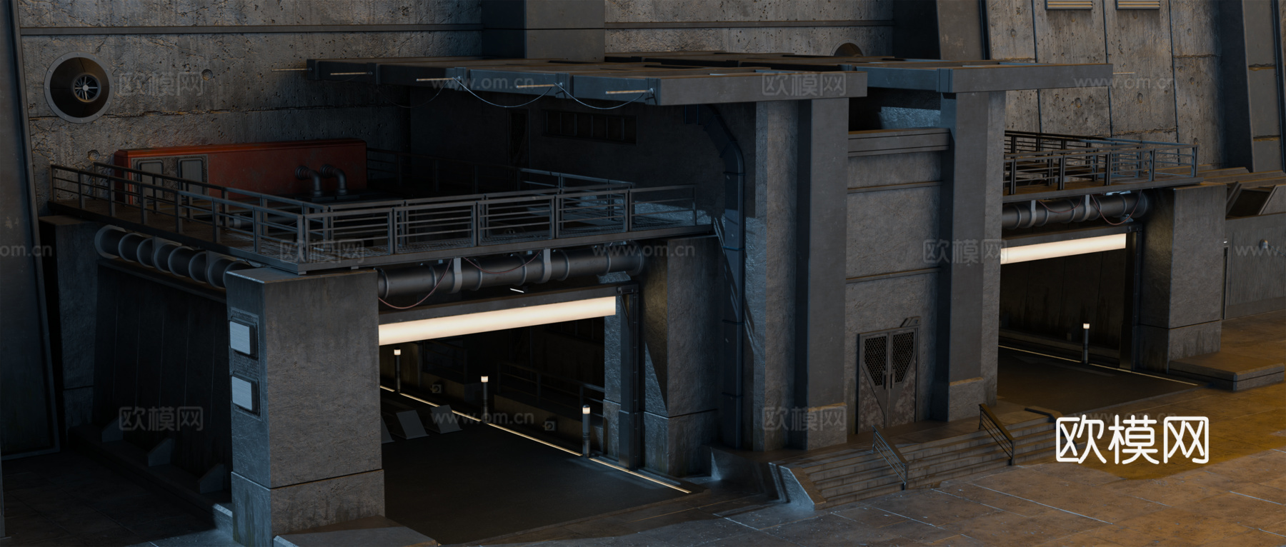 工业建筑 赛博朋克建筑 科幻建筑 围墙 工业城市建筑su模型