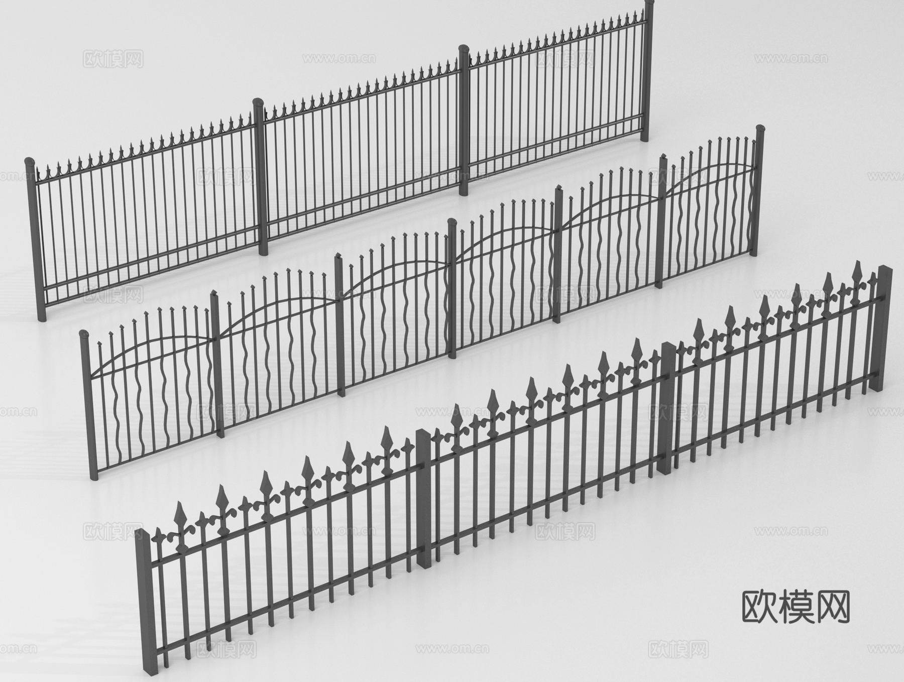 现代铁艺栏杆 护栏 围栏 防护栏 栏杆su模型