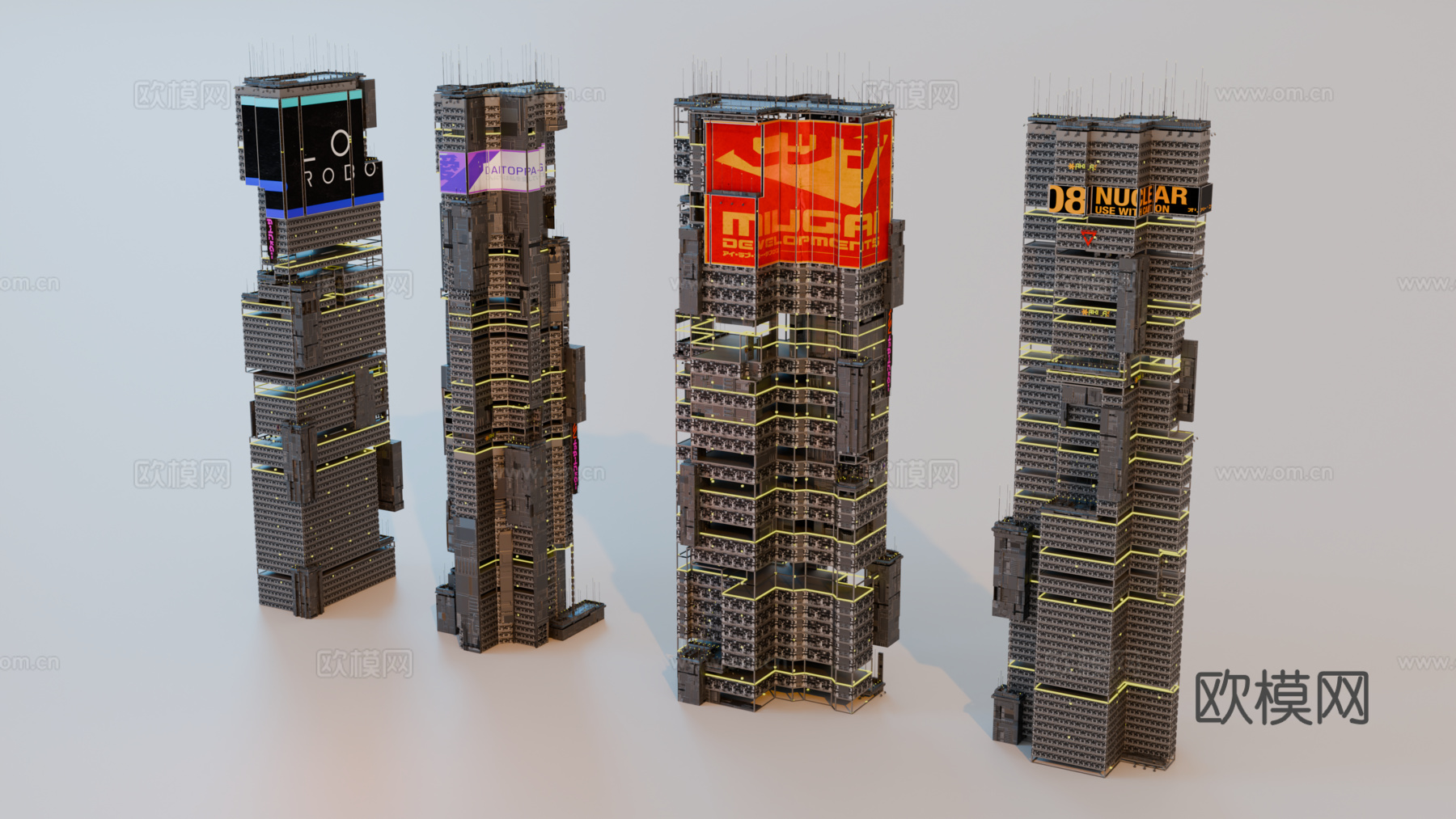 赛博朋克建筑 科幻建筑 商业街建筑 工业建筑 城市街道建筑su模型