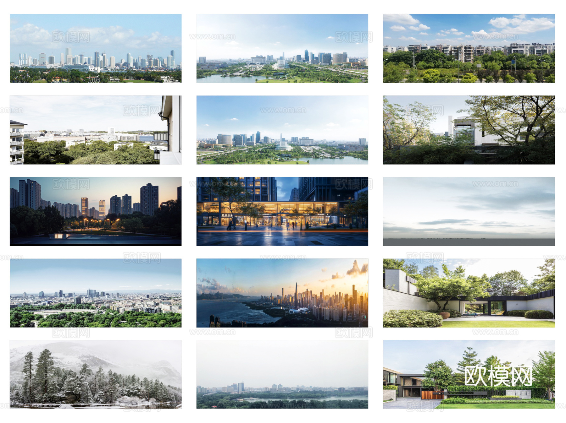 现代环绕背景 户外背景 城市植被环绕背景su模型