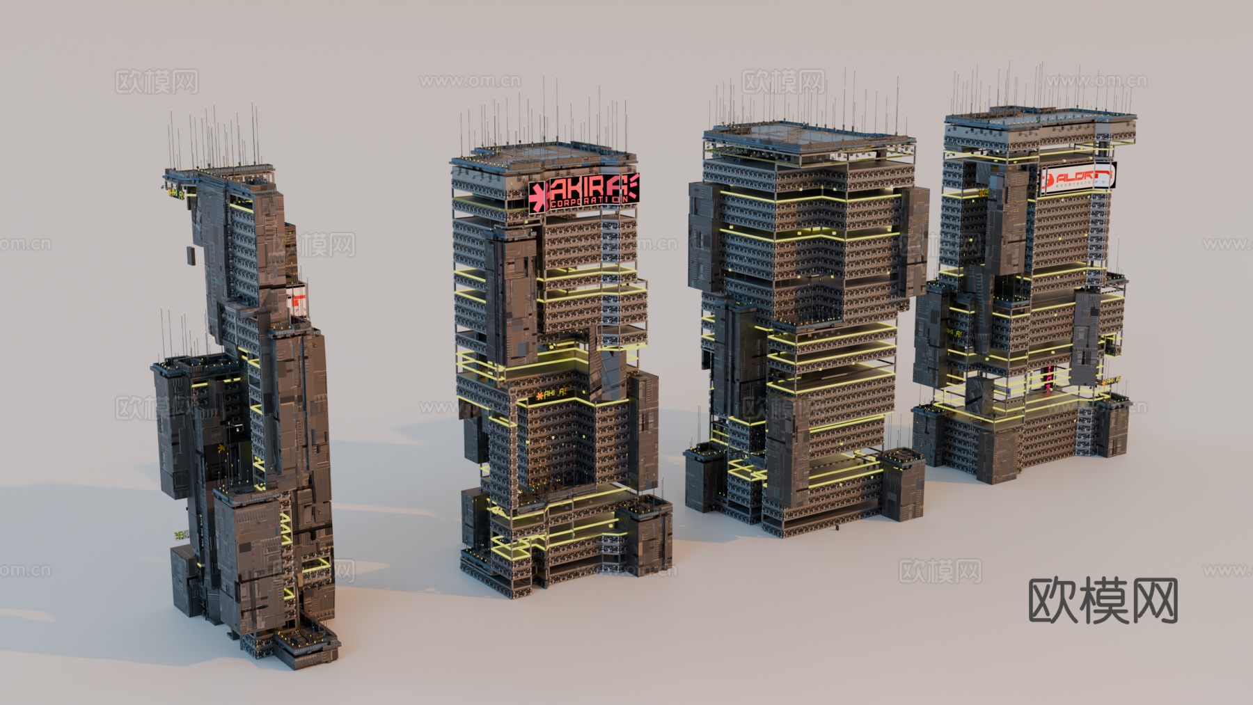 赛博朋克建筑 科幻建筑 商业街建筑 工业建筑 城市街道建筑su模型