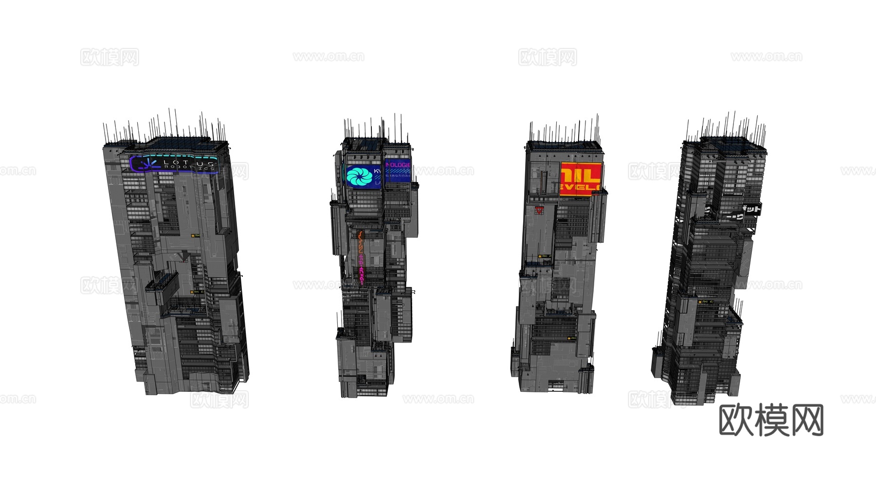 赛博朋克建筑 科幻建筑 商业街建筑 工业建筑 城市街道建筑su模型