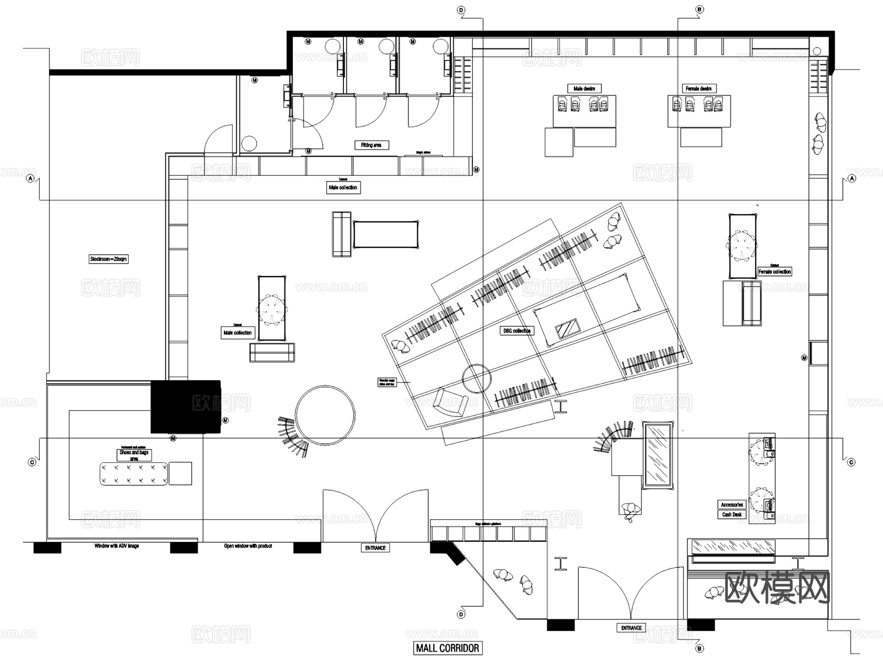DIESEL意大利时尚品牌服装店室内工装CAD施工图cad施工图