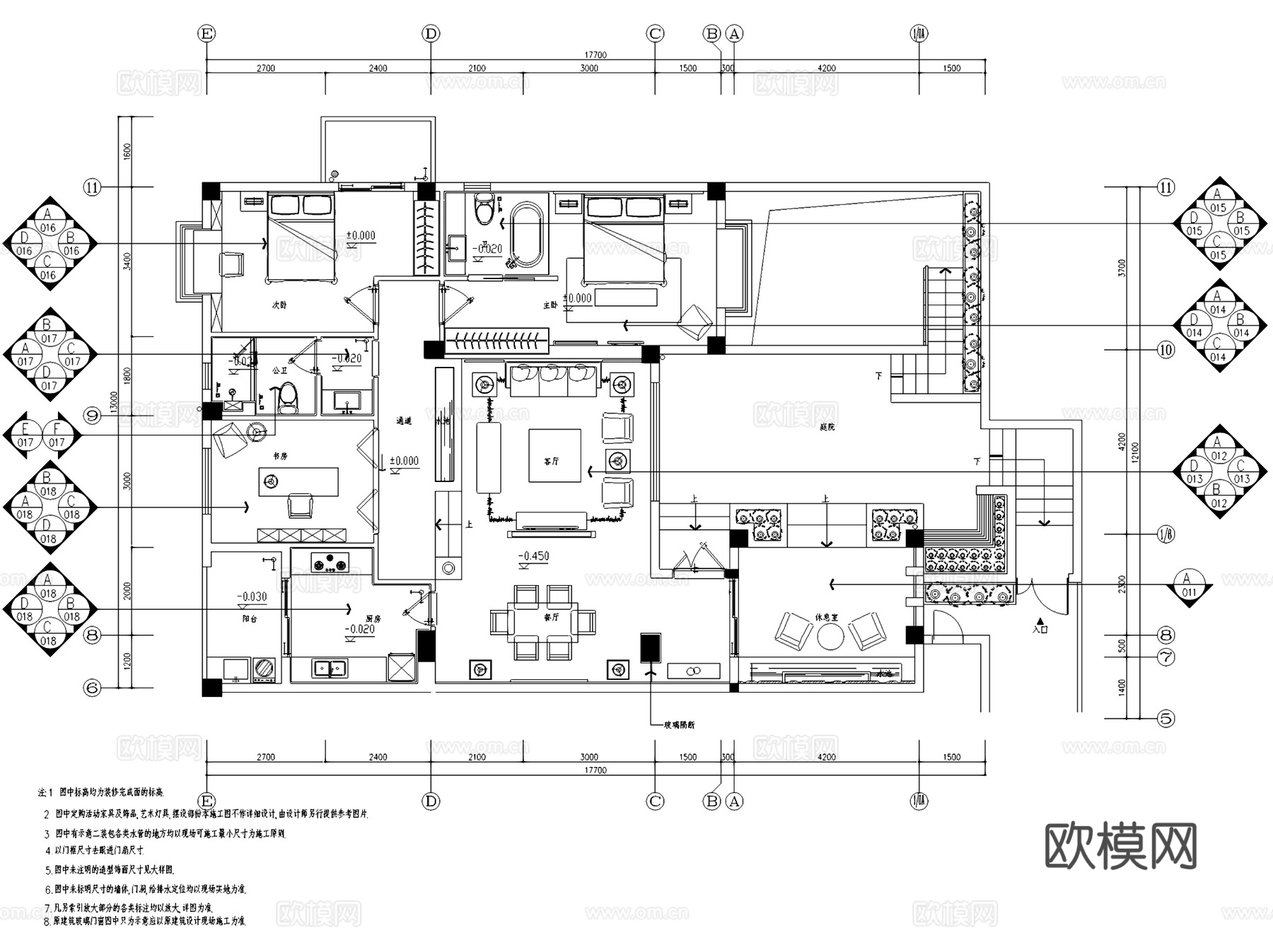 山水华庭1#情景洋房带地下室室内家装CAD施工图cad施工图