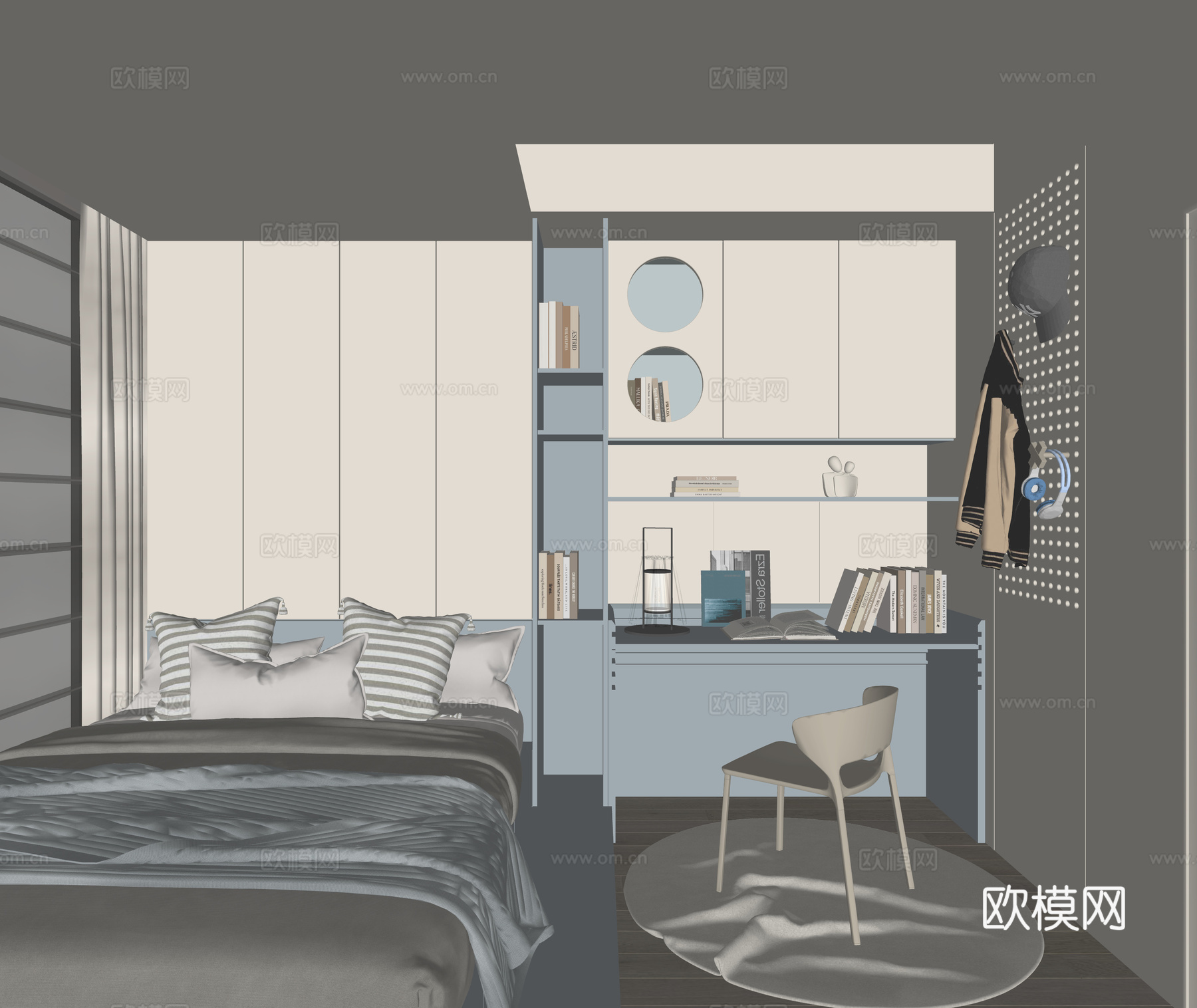 现代榻榻米卧室su模型