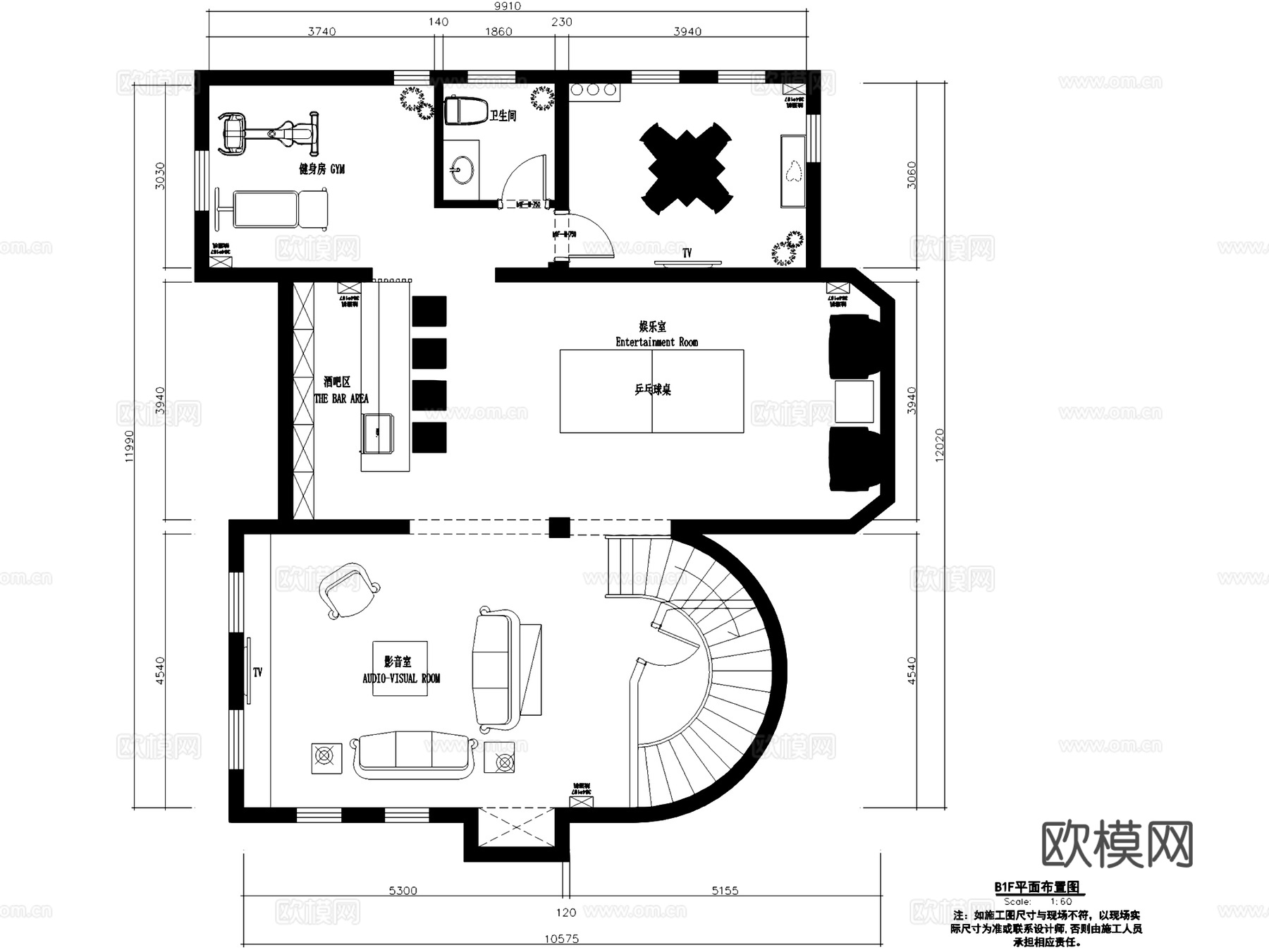 欧式三层别墅私宅室内家装CAD施工图cad施工图