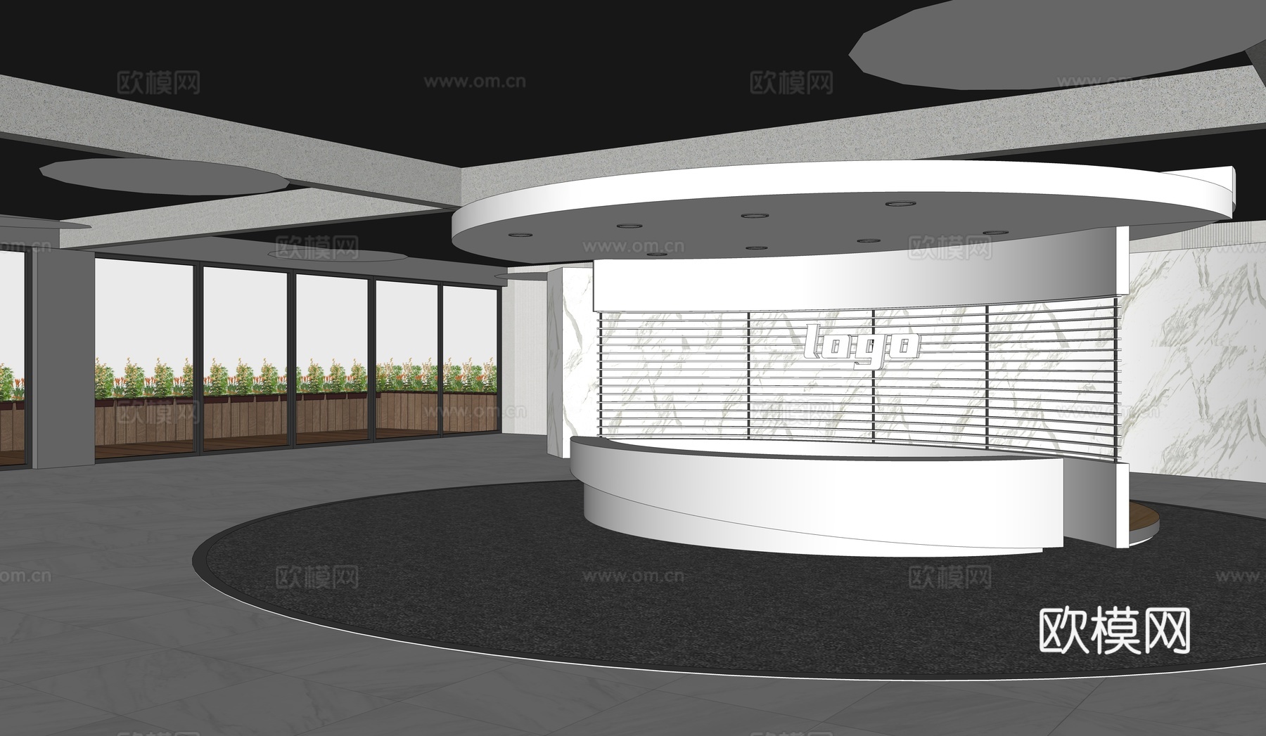 现代大堂前台su模型