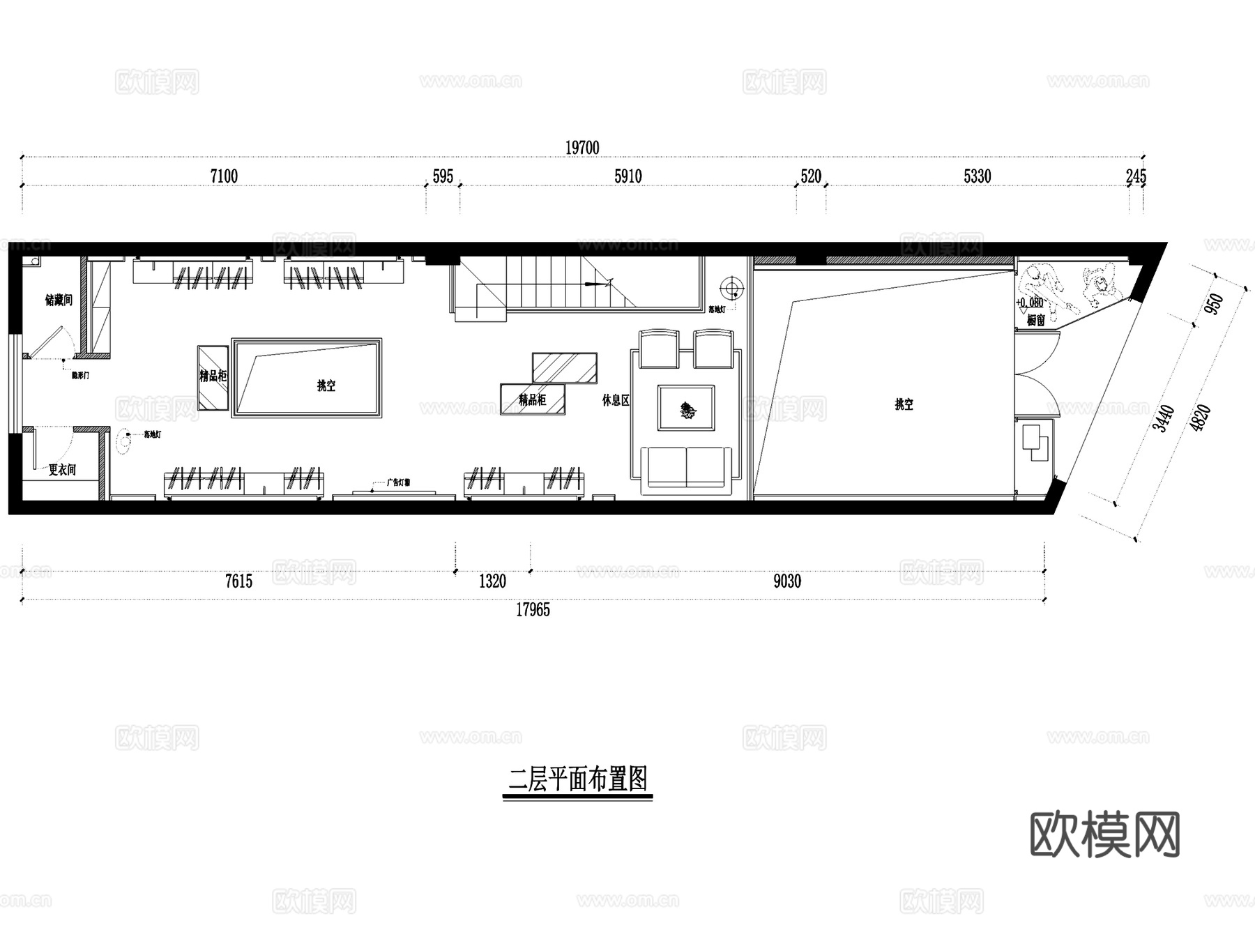 UIN国际名品长乐二层服装店室内工装CAD施工图整套cad施工图