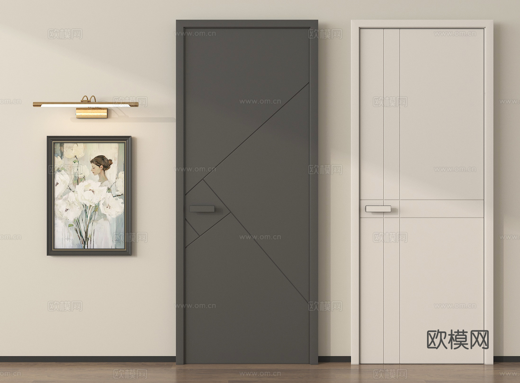 现代单开门 卧室门 平开门 木门su模型