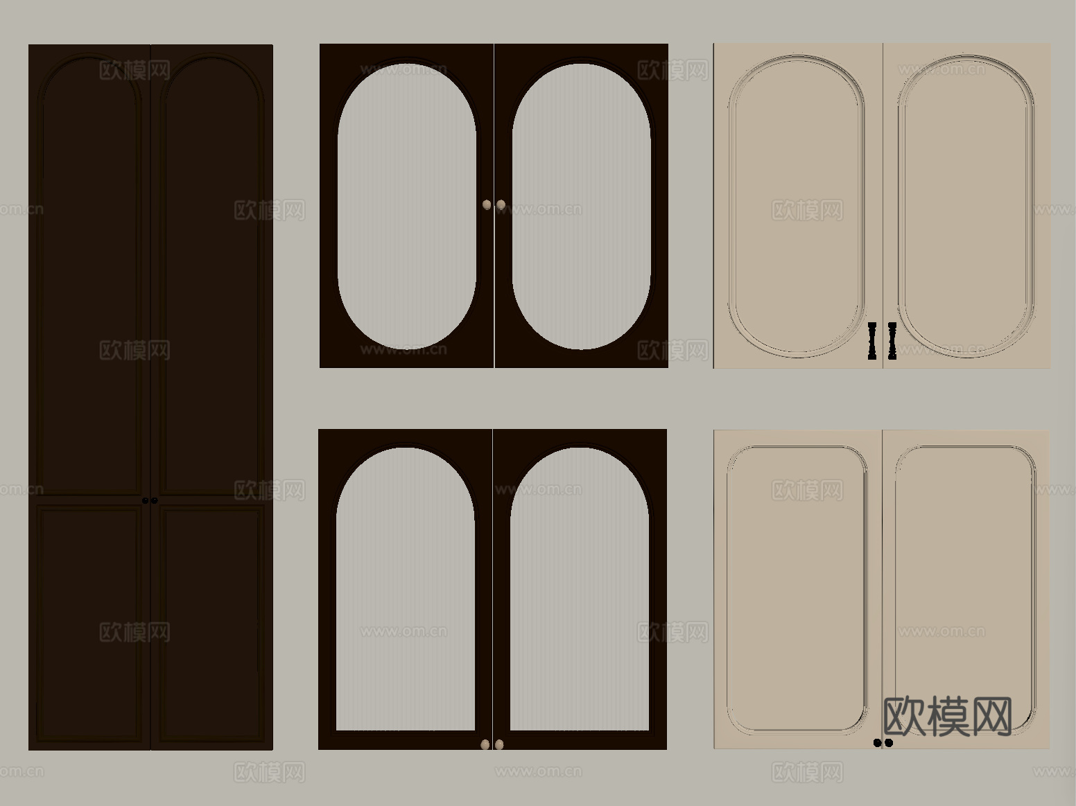 法式奶油风衣柜门 实木柜门 玻璃柜门su模型
