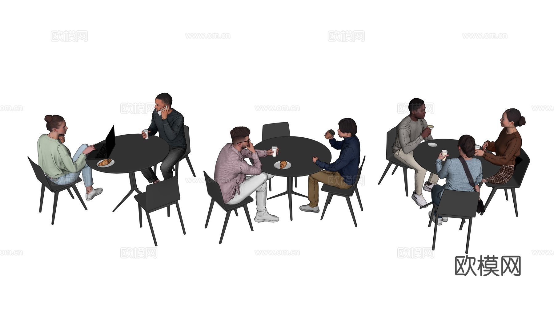 人物 多人 商务男女人物 人物组合 场景人物su模型