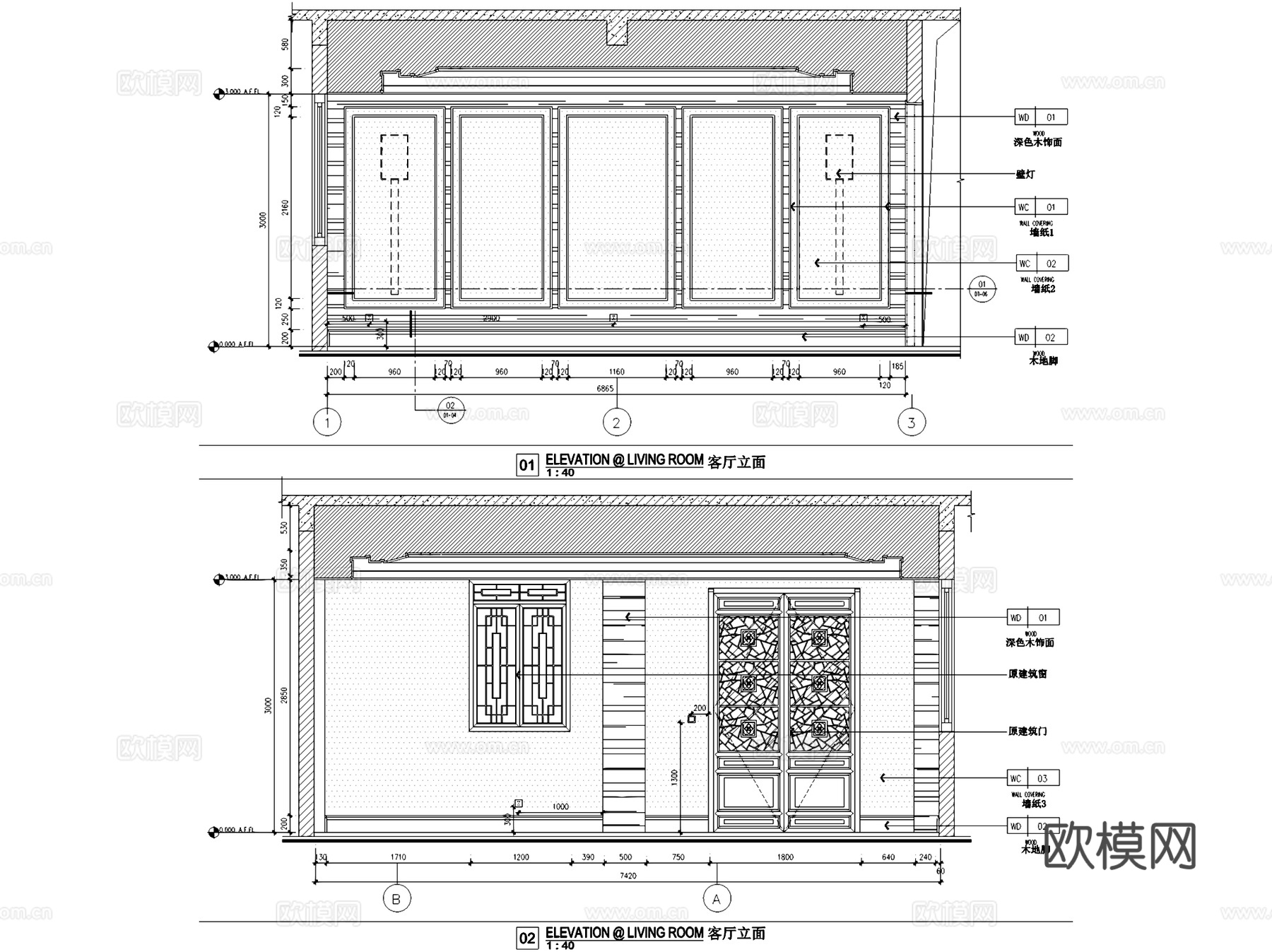 普宁中式二层别墅室内家装CAD施工图整套cad施工图