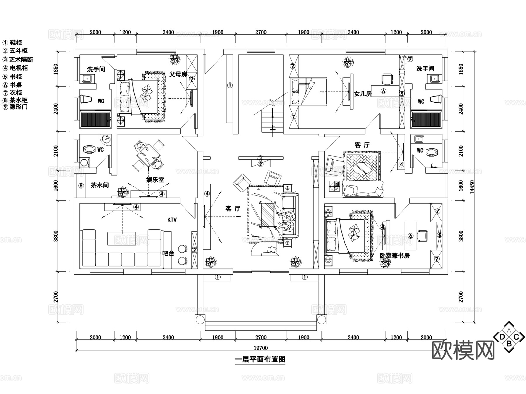 田园风三层自建别墅室内家装CAD施工图cad施工图
