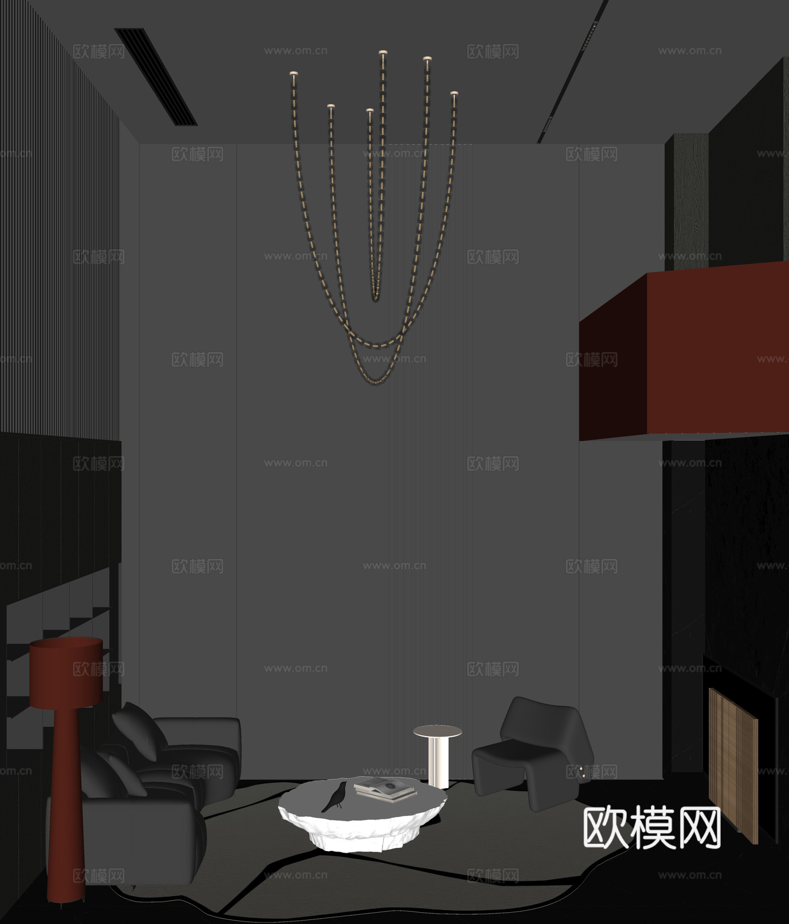 黑白灰客厅su模型