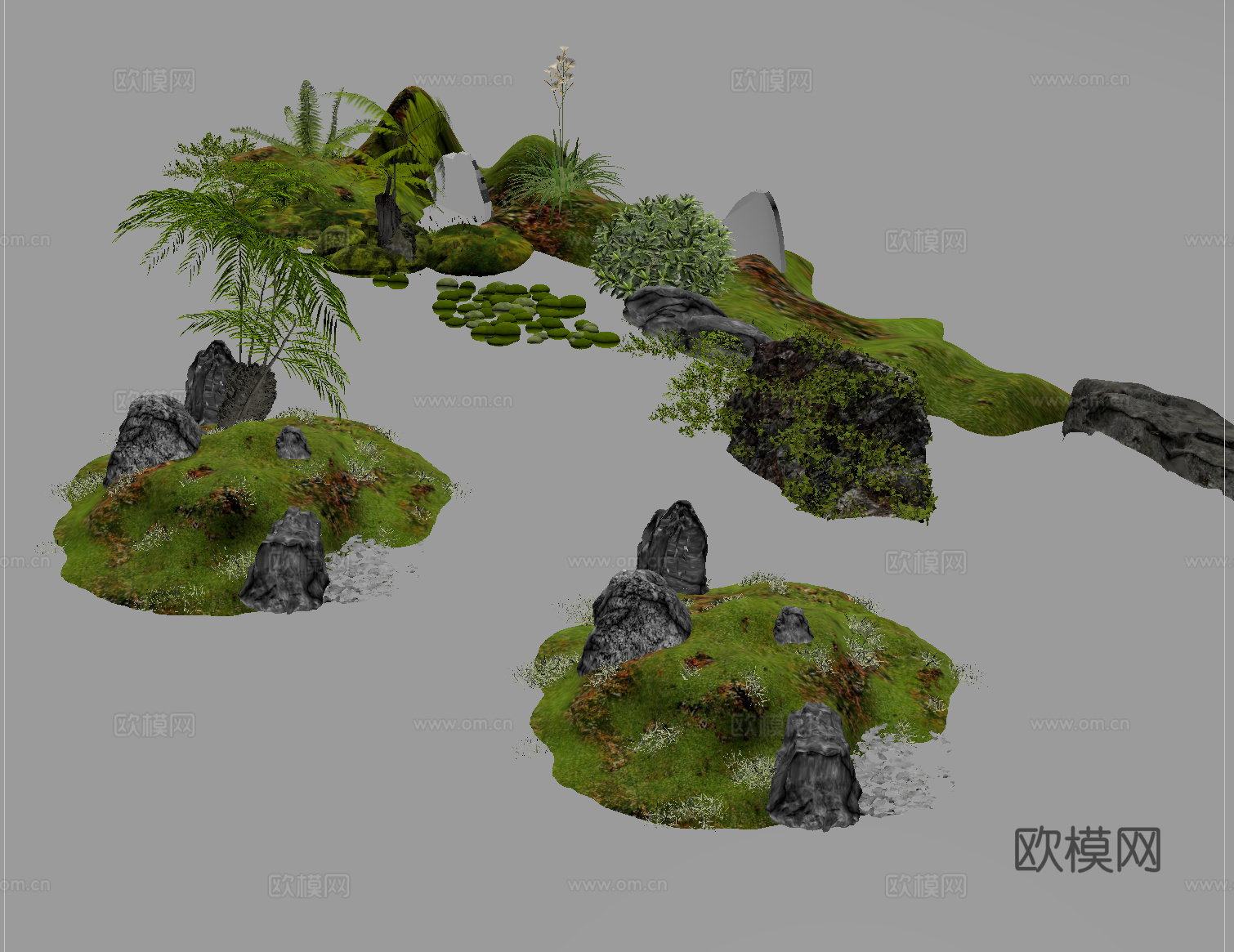 现代微地形组合 石头植物组合 庭院造型su模型