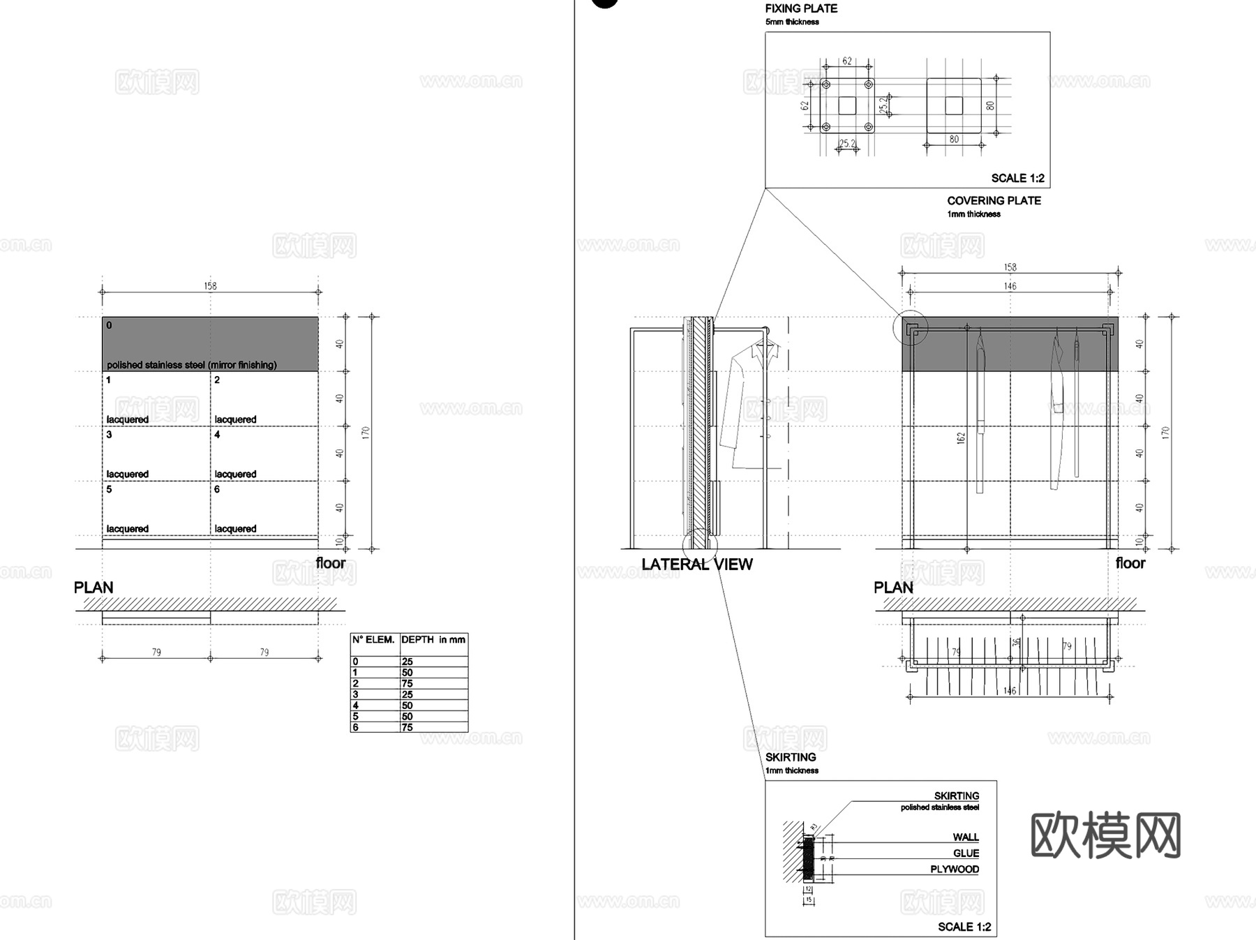 澳门新八佰伴百货PHILIPP PLEIN服装店室内工装cad施工图