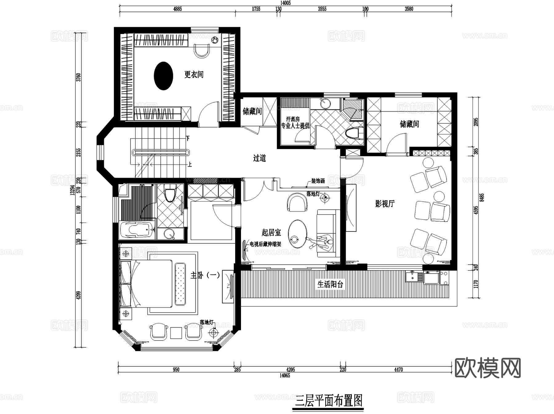 万科古松16栋四层别墅室内家装CAD施工图cad施工图