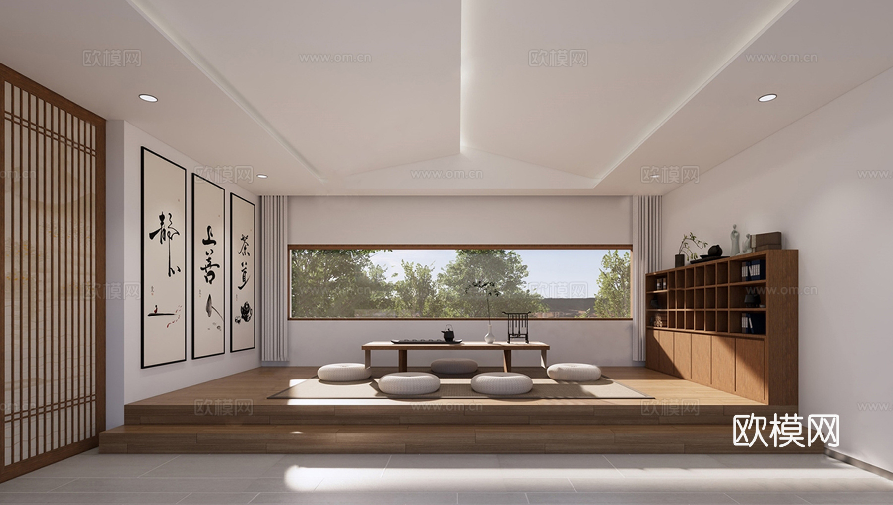 日式榻榻米茶室 茶桌椅 茶台 茶具su模型