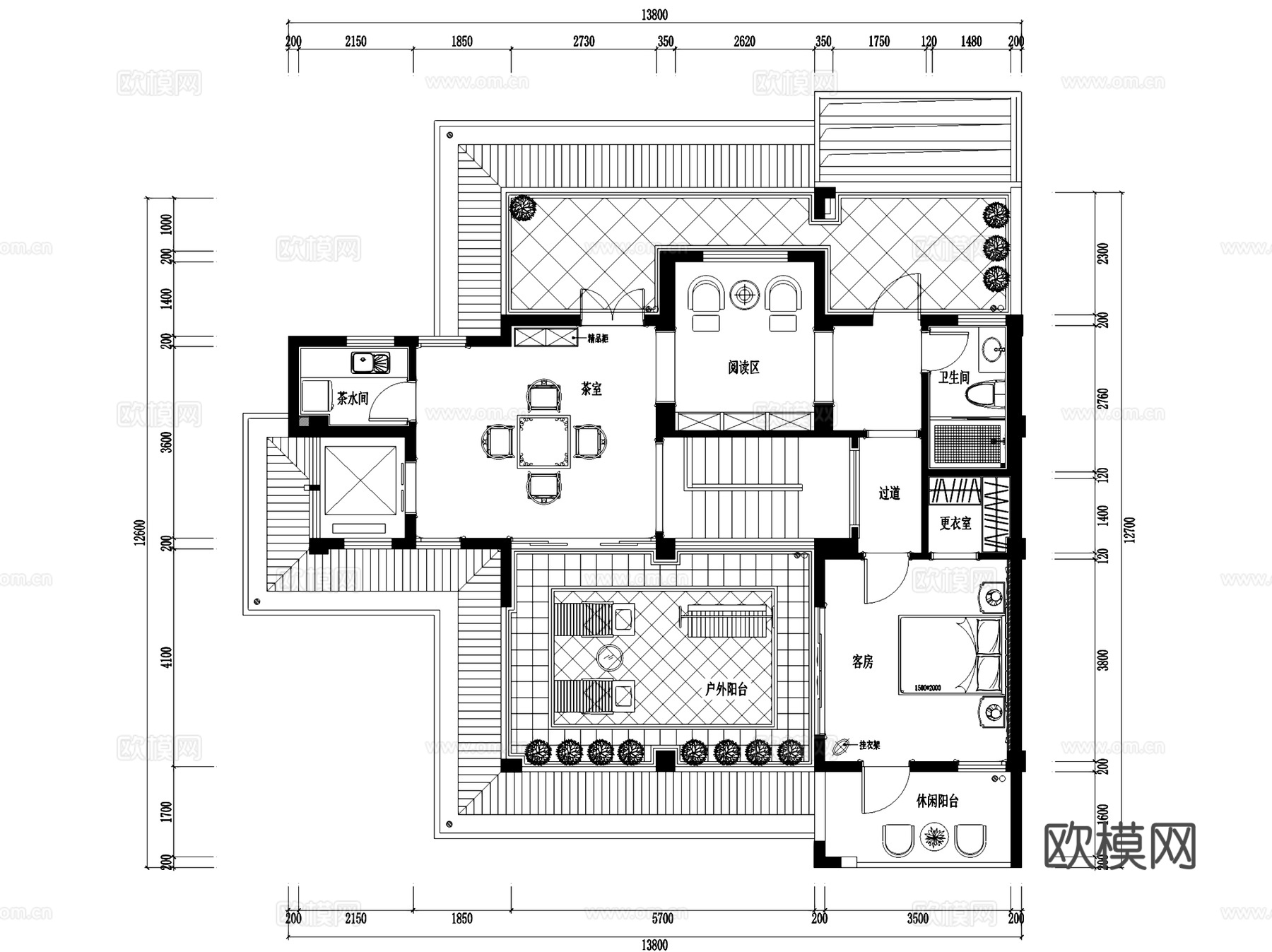 星海湾花园14#四层别墅室内家装CAD施工图整套cad施工图