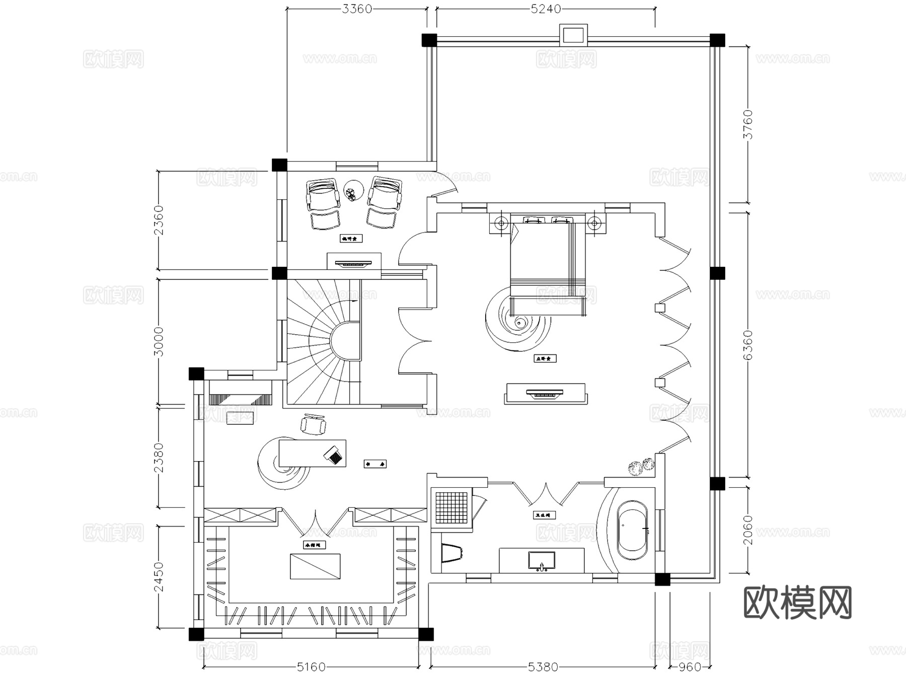 现代简欧三层别墅室内家装CAD施工图cad施工图